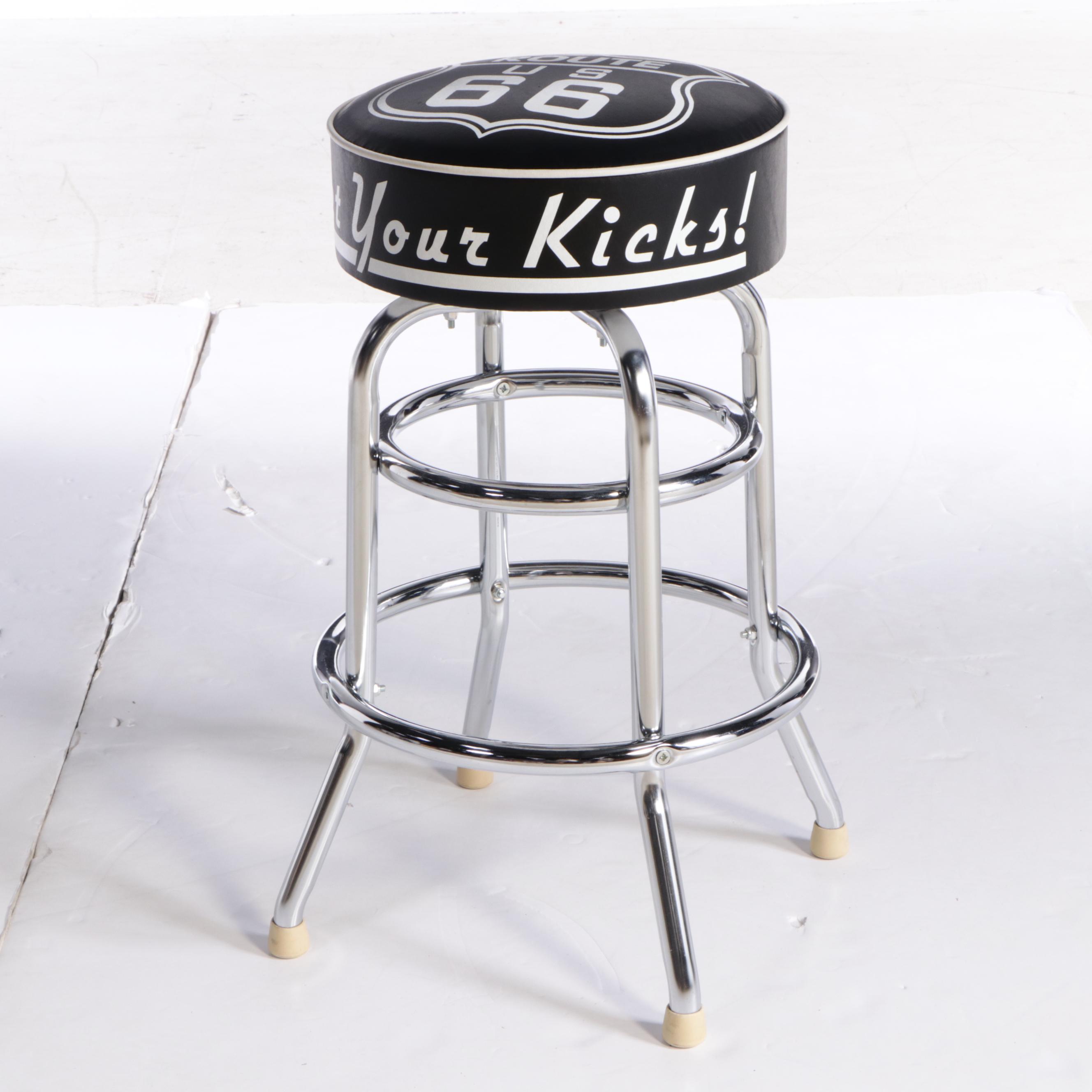 Four "Route 66" Chrome and Vinyl Swivel Bar Stools
