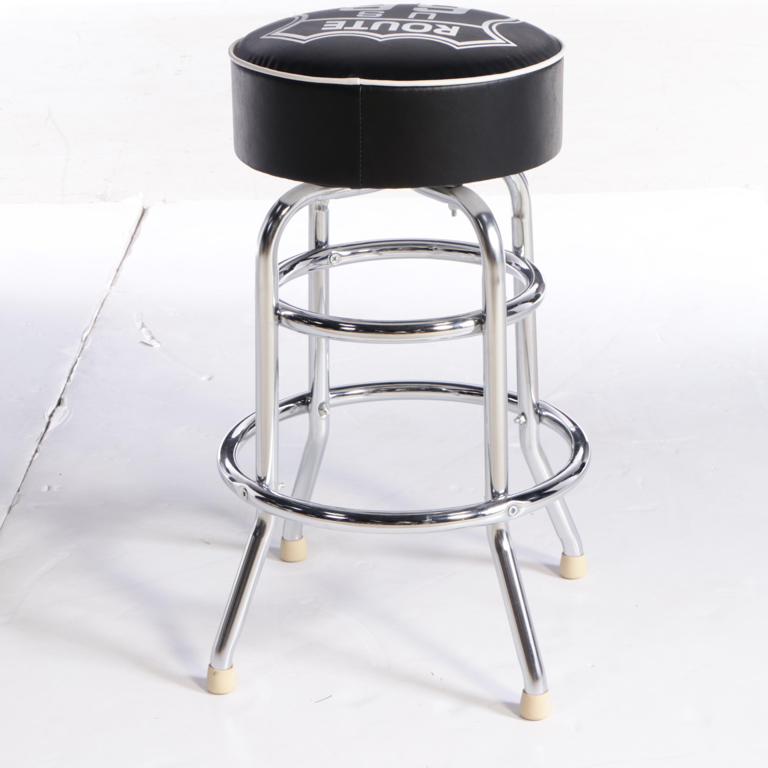 Four "Route 66" Chrome and Vinyl Swivel Bar Stools