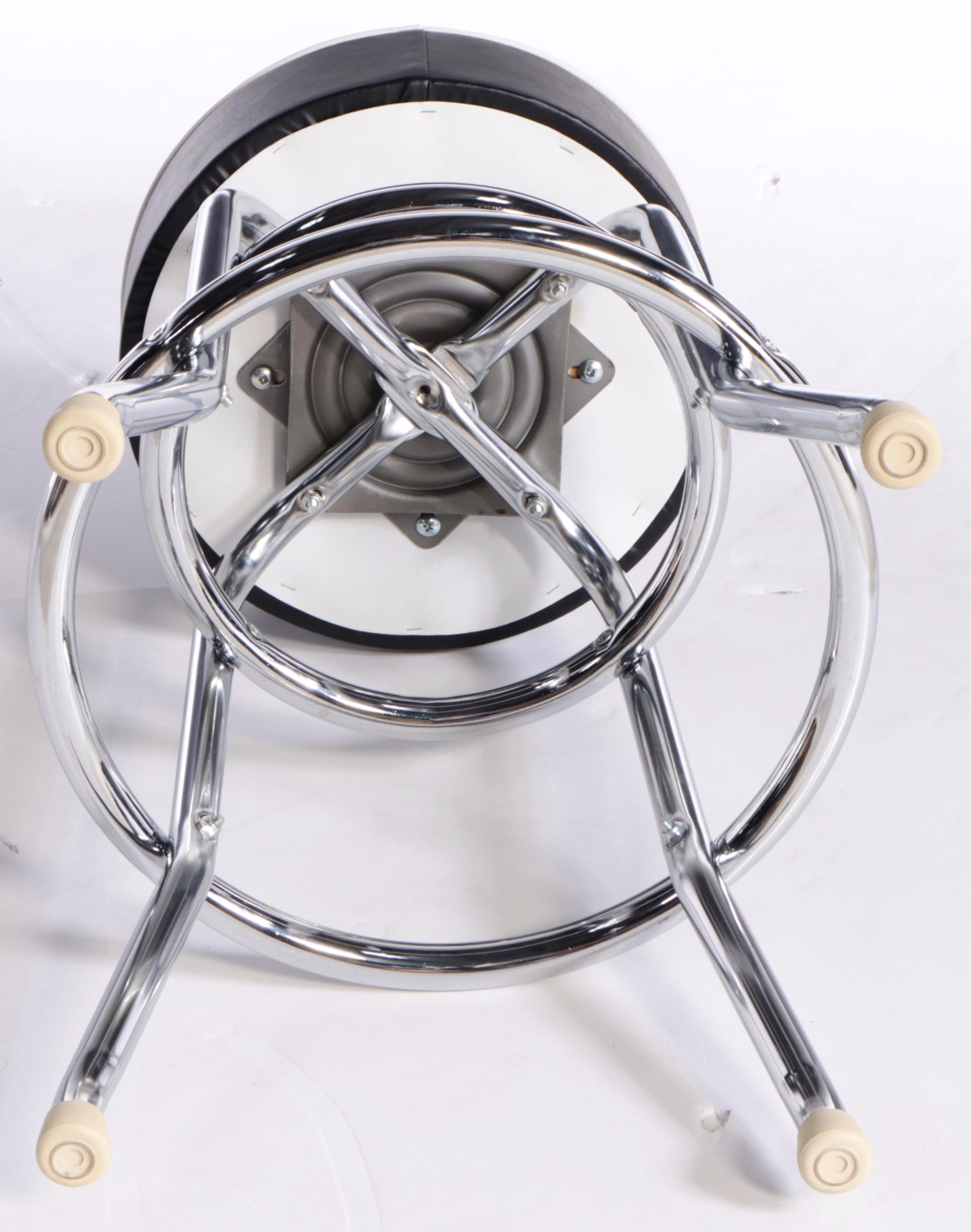 Four "Route 66" Chrome and Vinyl Swivel Bar Stools