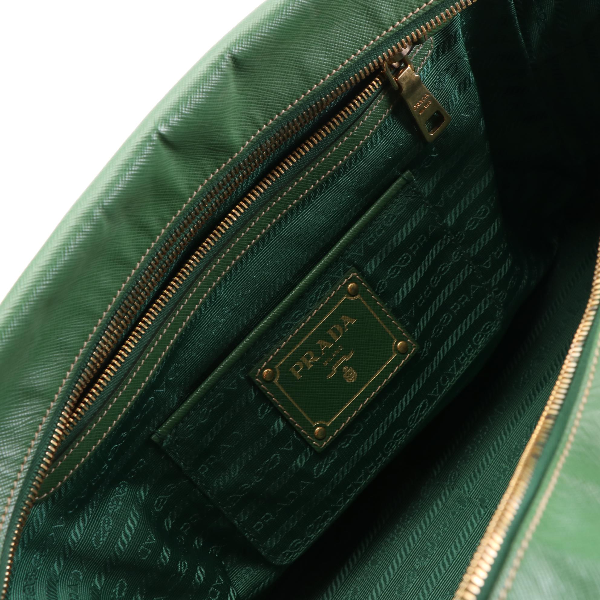 Prada Medium Bauletto Bag in Green Saffiano Leather
