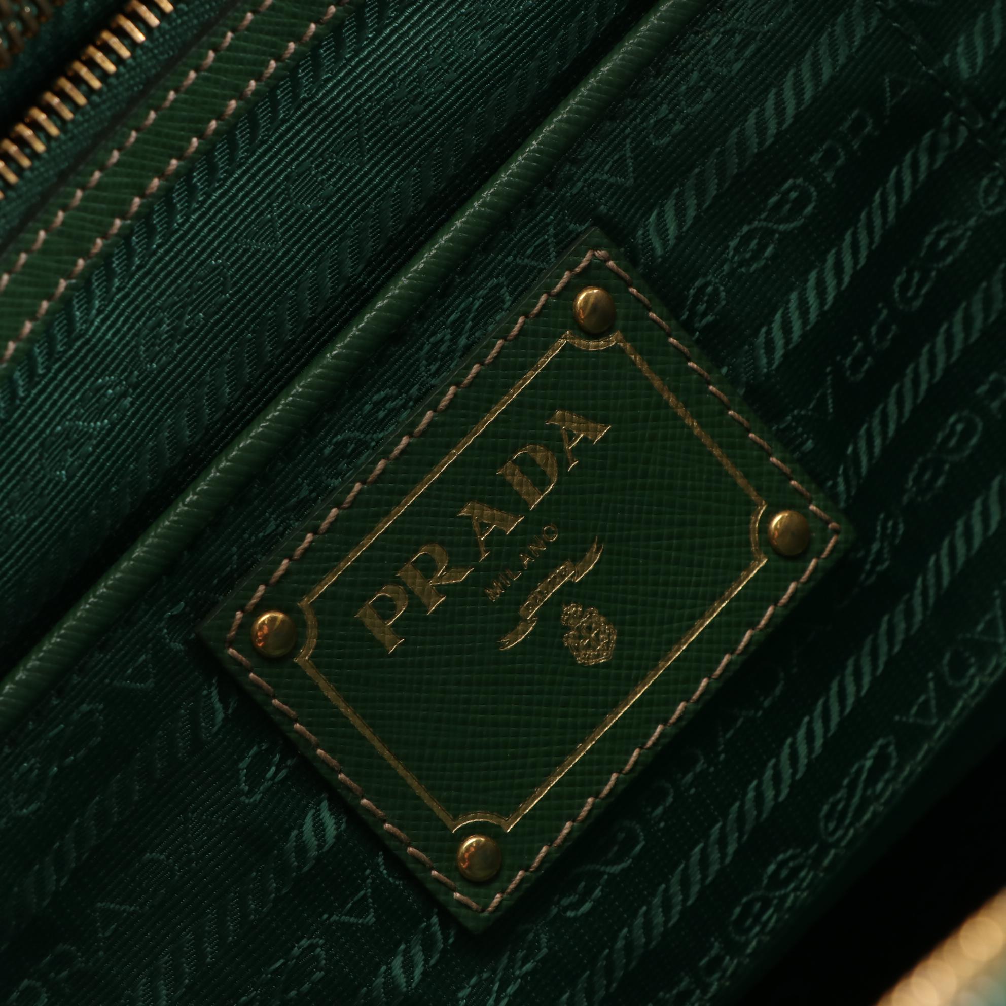 Prada Medium Bauletto Bag in Green Saffiano Leather