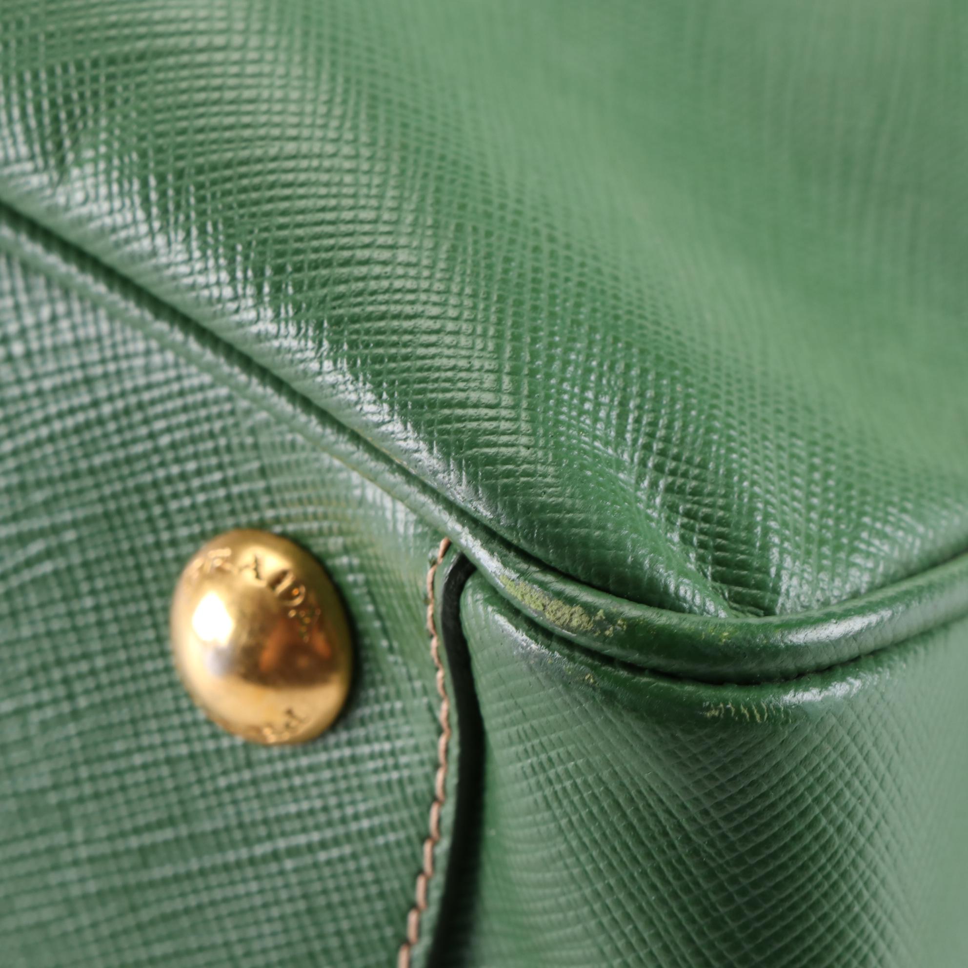 Prada Medium Bauletto Bag in Green Saffiano Leather