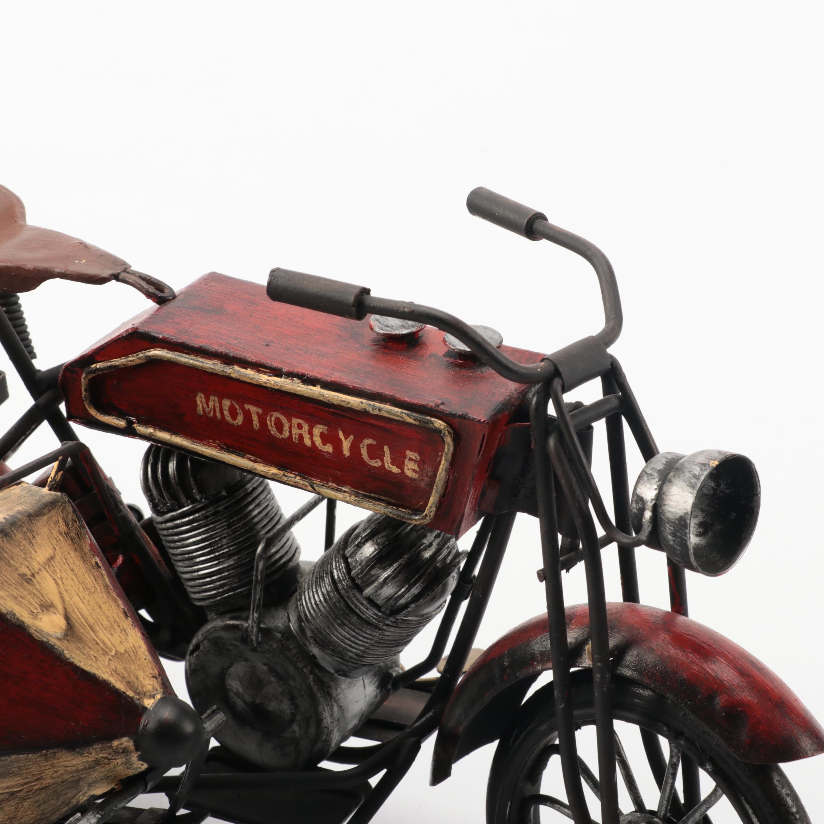 Hand-Painted Metal Model Motorcycle with Sidecar, Late 20th Century