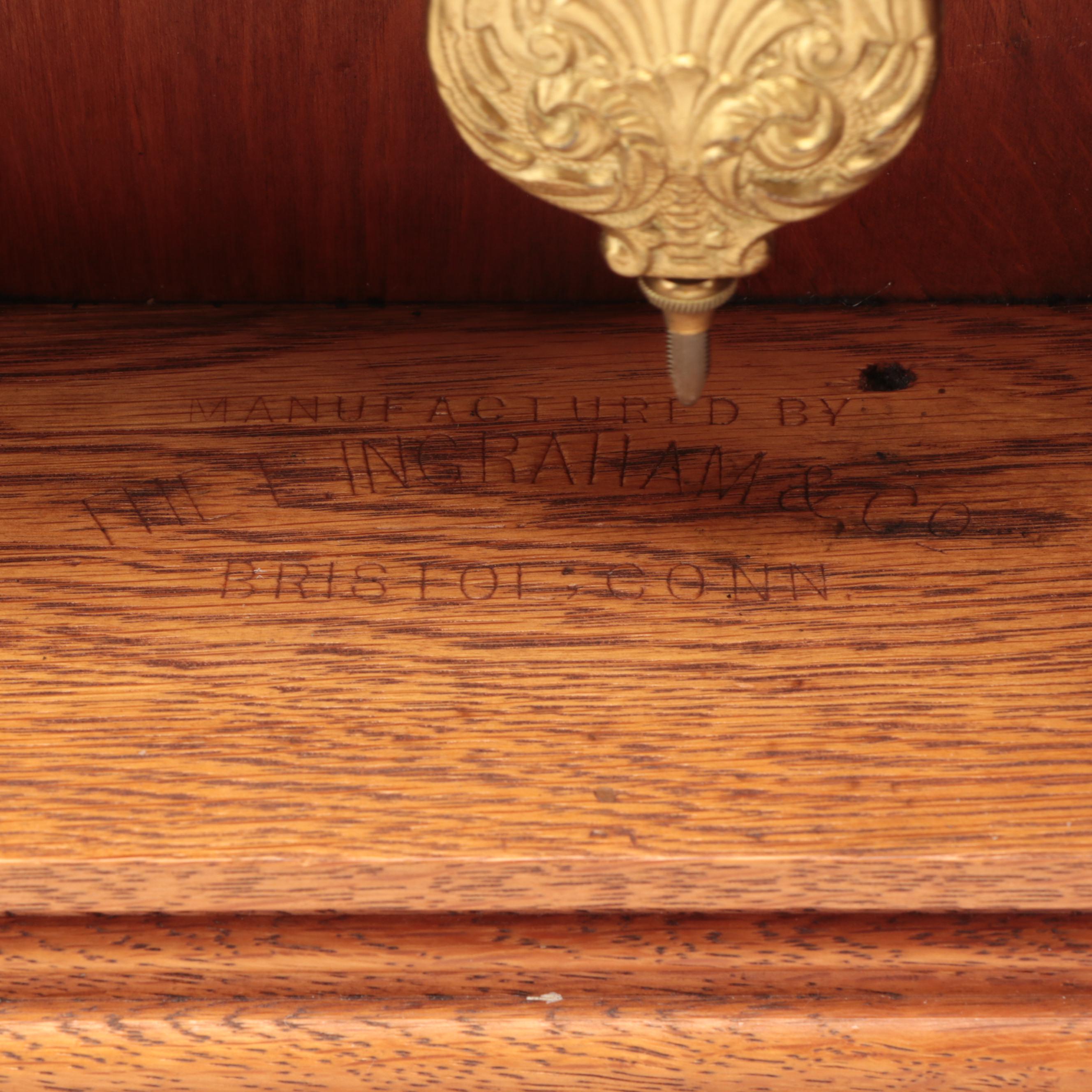 The E. Ingraham & Co. Eastlake Style Oak Wood Mantel Clock