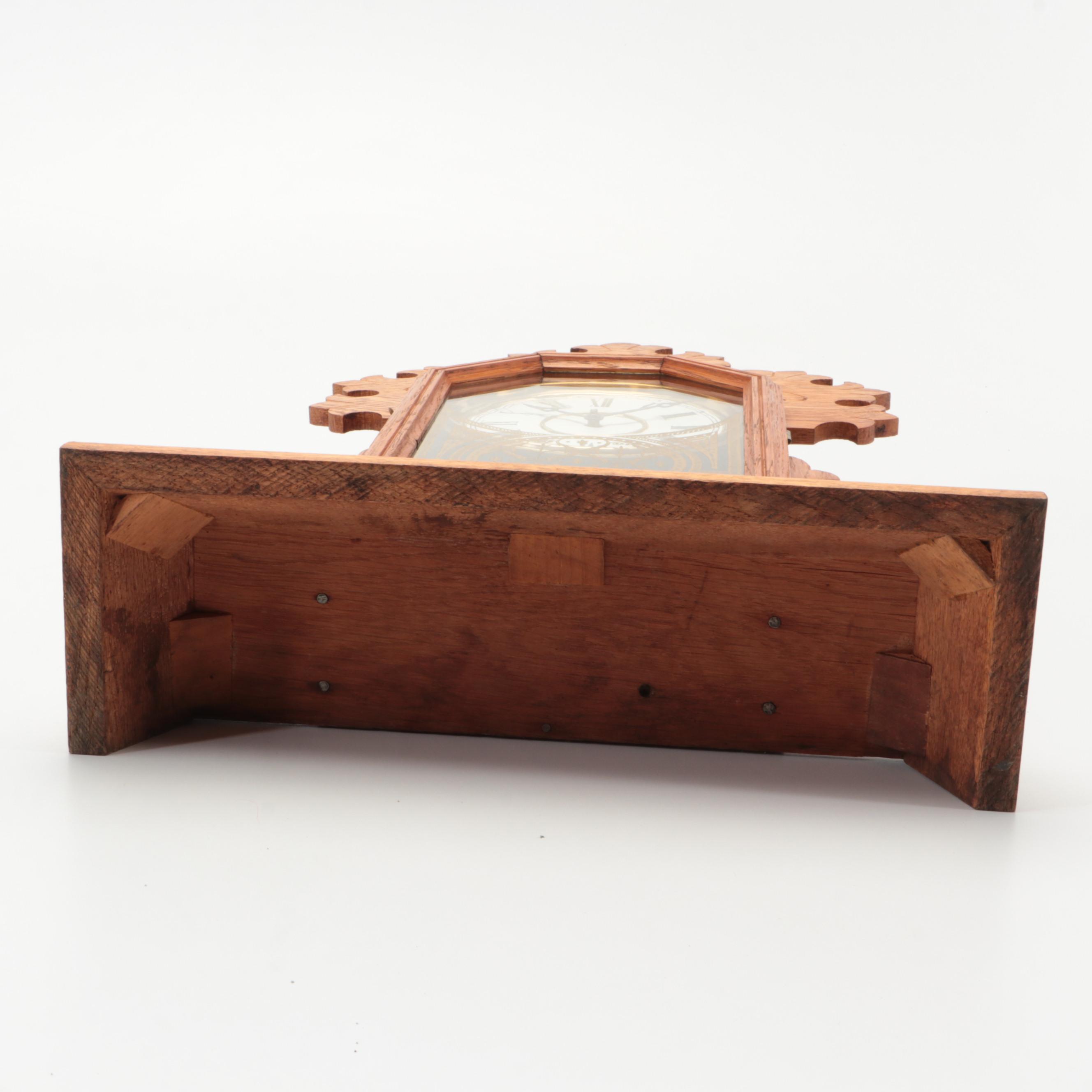 The E. Ingraham & Co. Eastlake Style Oak Wood Mantel Clock