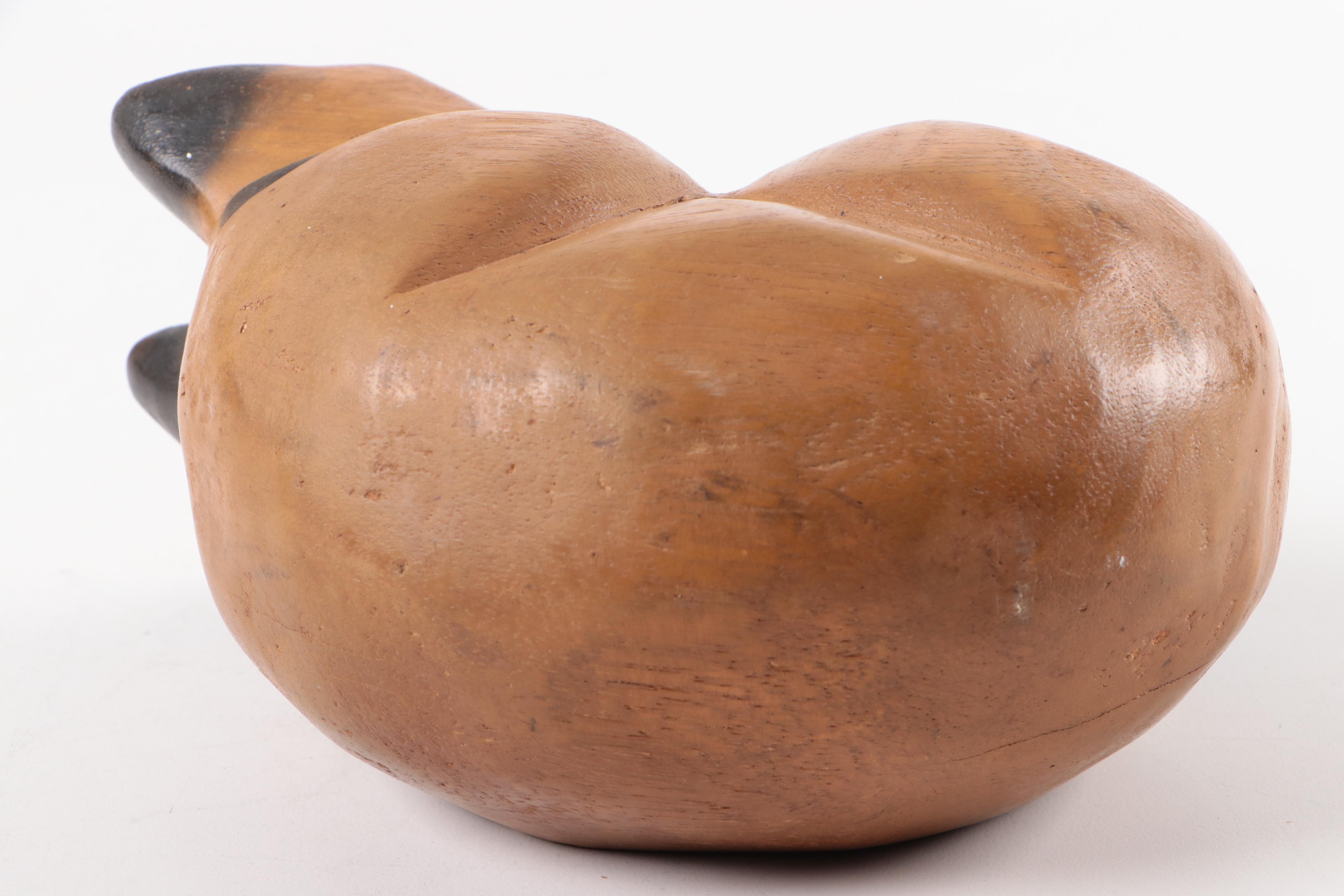 Carved Wood Sleeping Cat Figurine