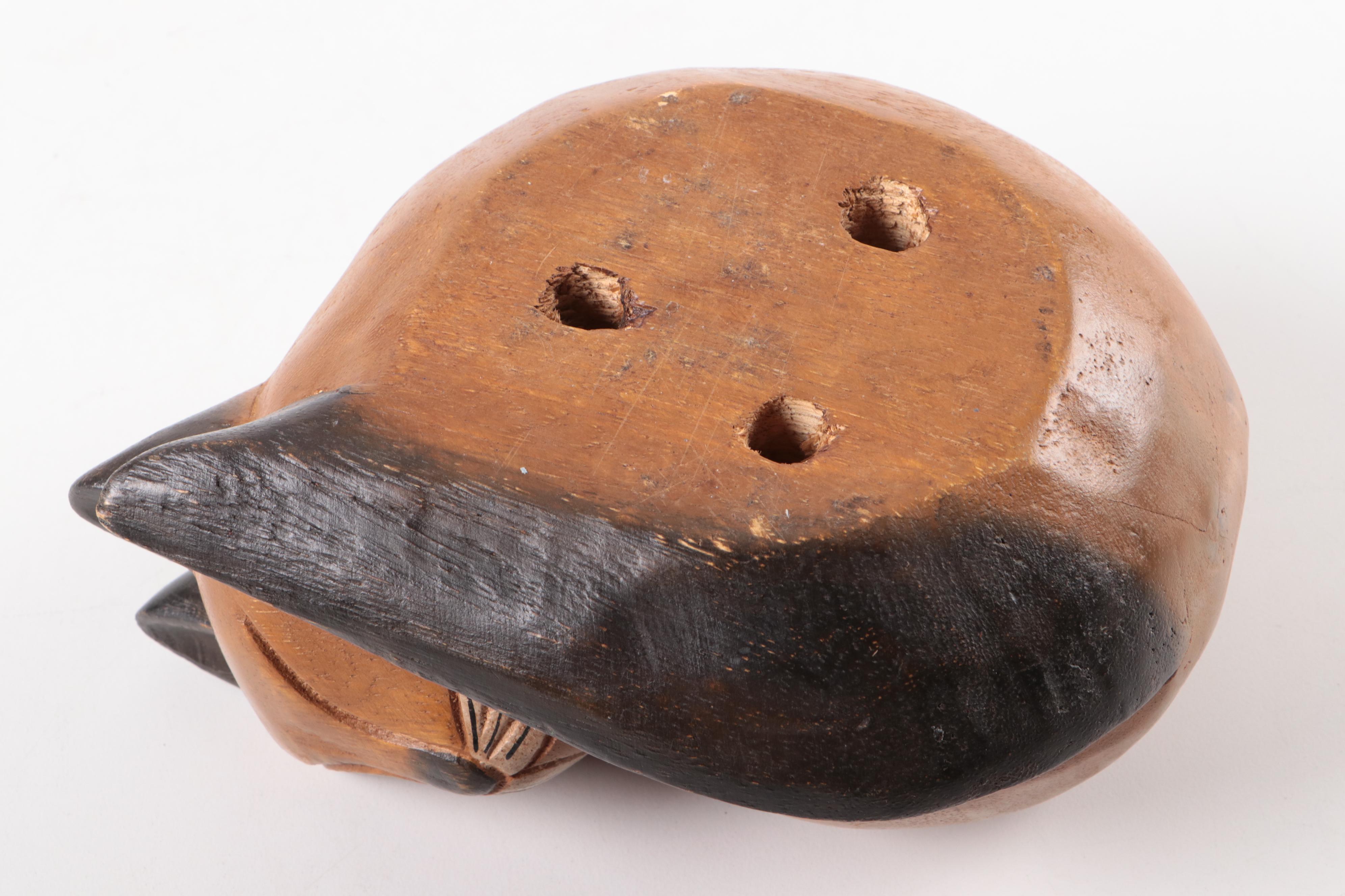 Carved Wood Sleeping Cat Figurine