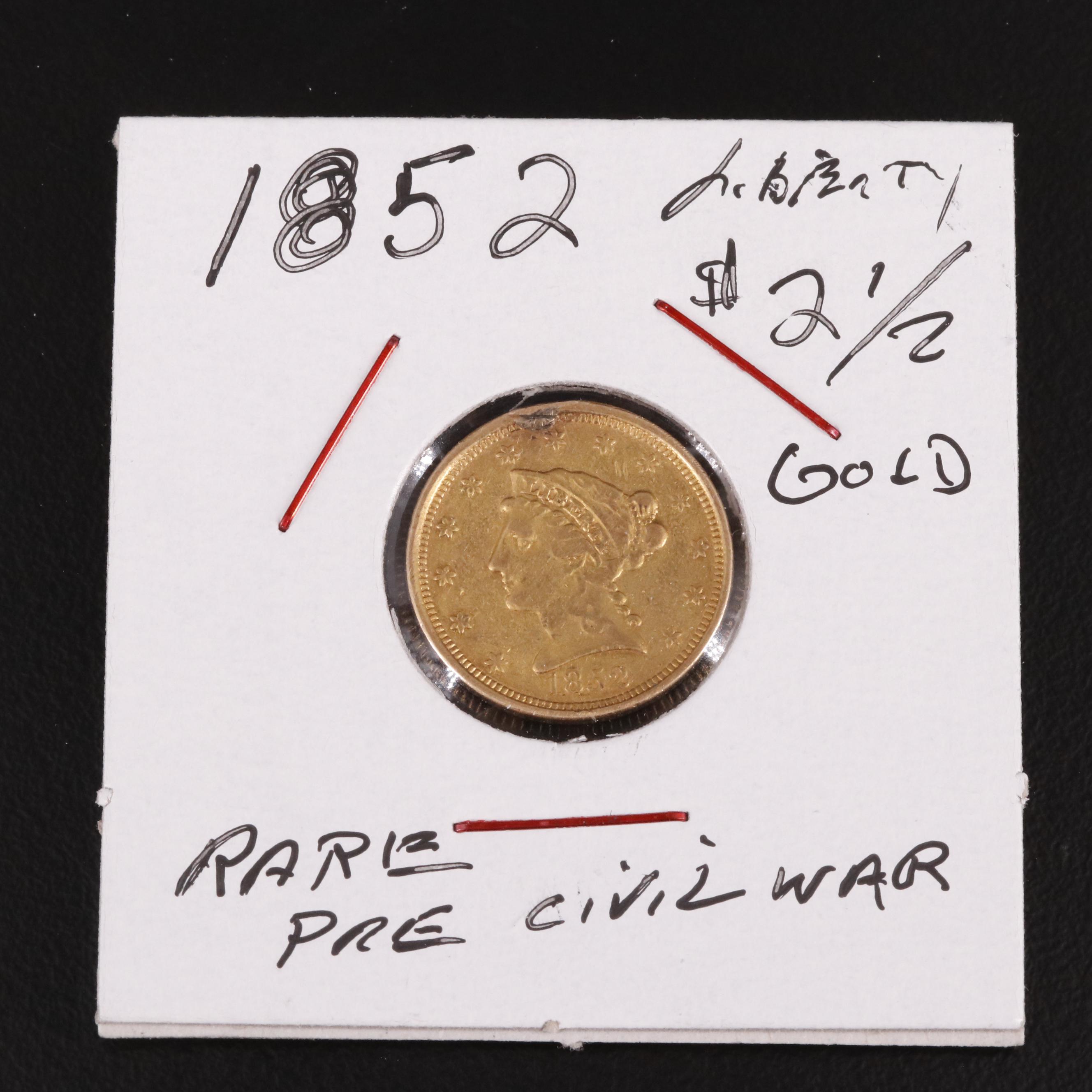 1852 Liberty Two and a Half Dollar Gold Quarter Eagle