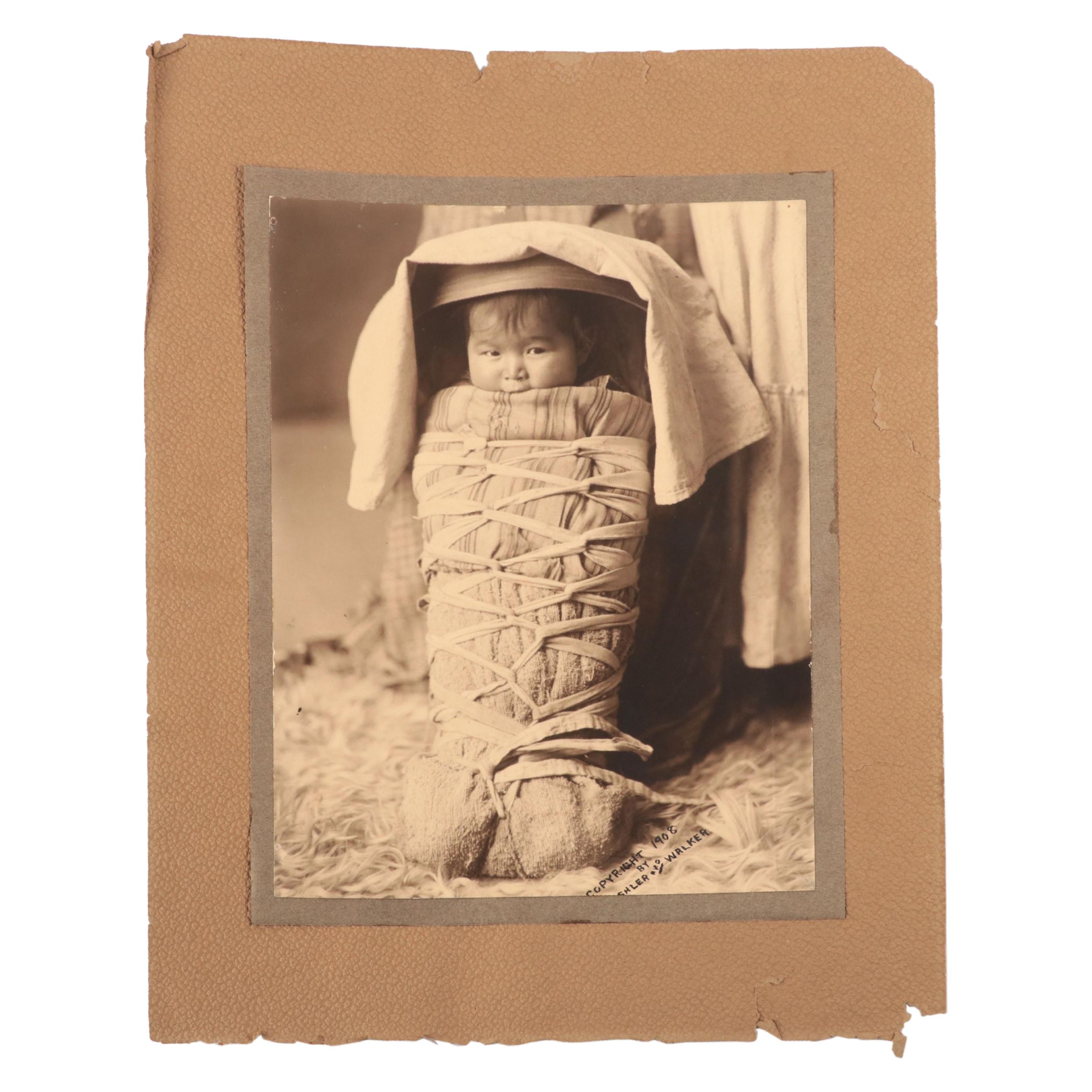 Mishler and Walker Matte Collodion Photograph Print of Navajo Baby, 1908