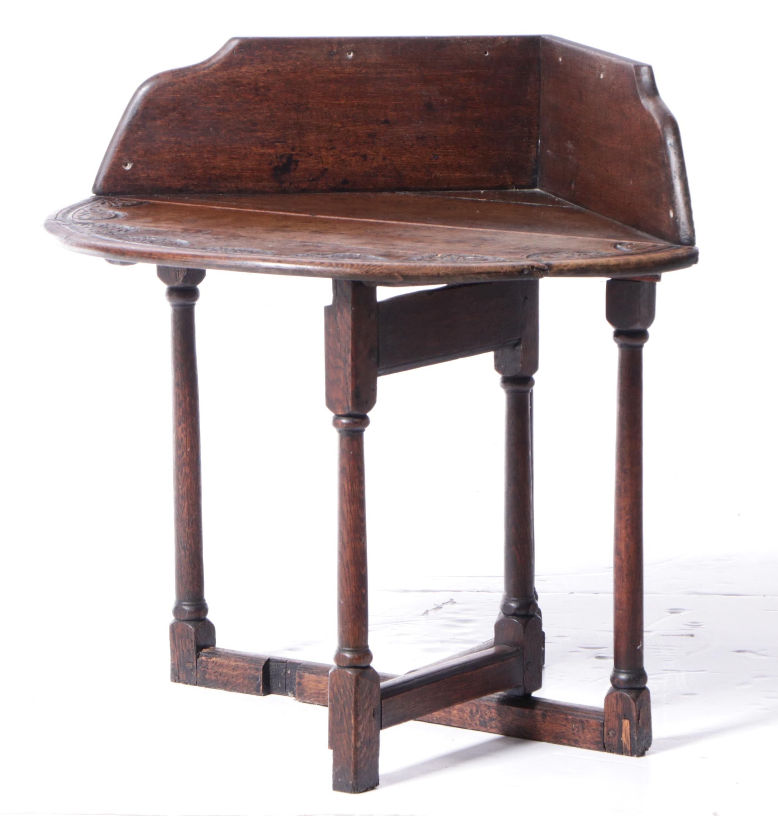 Carved Oak Drop Leaf Corner Table, Probably Charles II