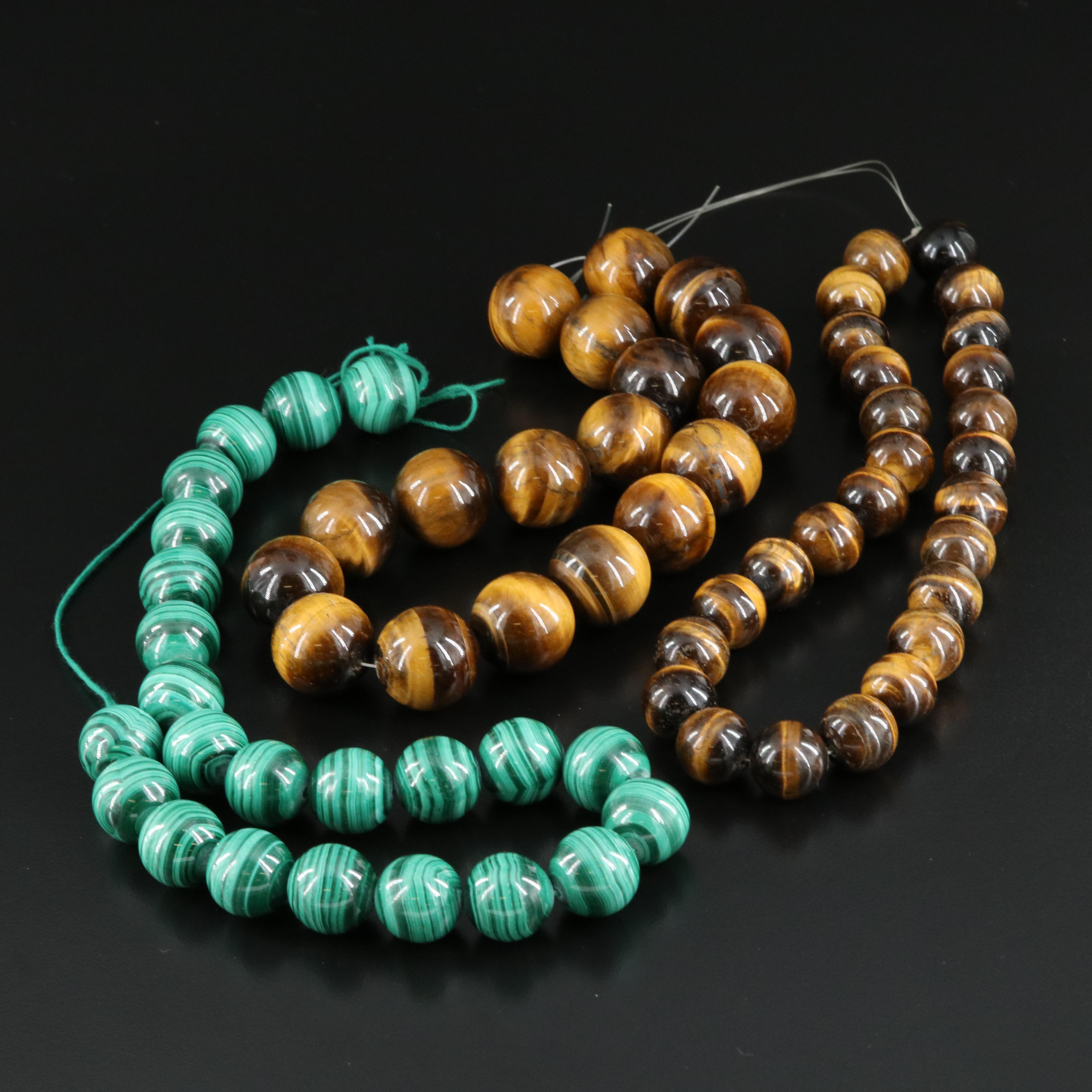 Loose Malachite and Tiger's Eye Beads