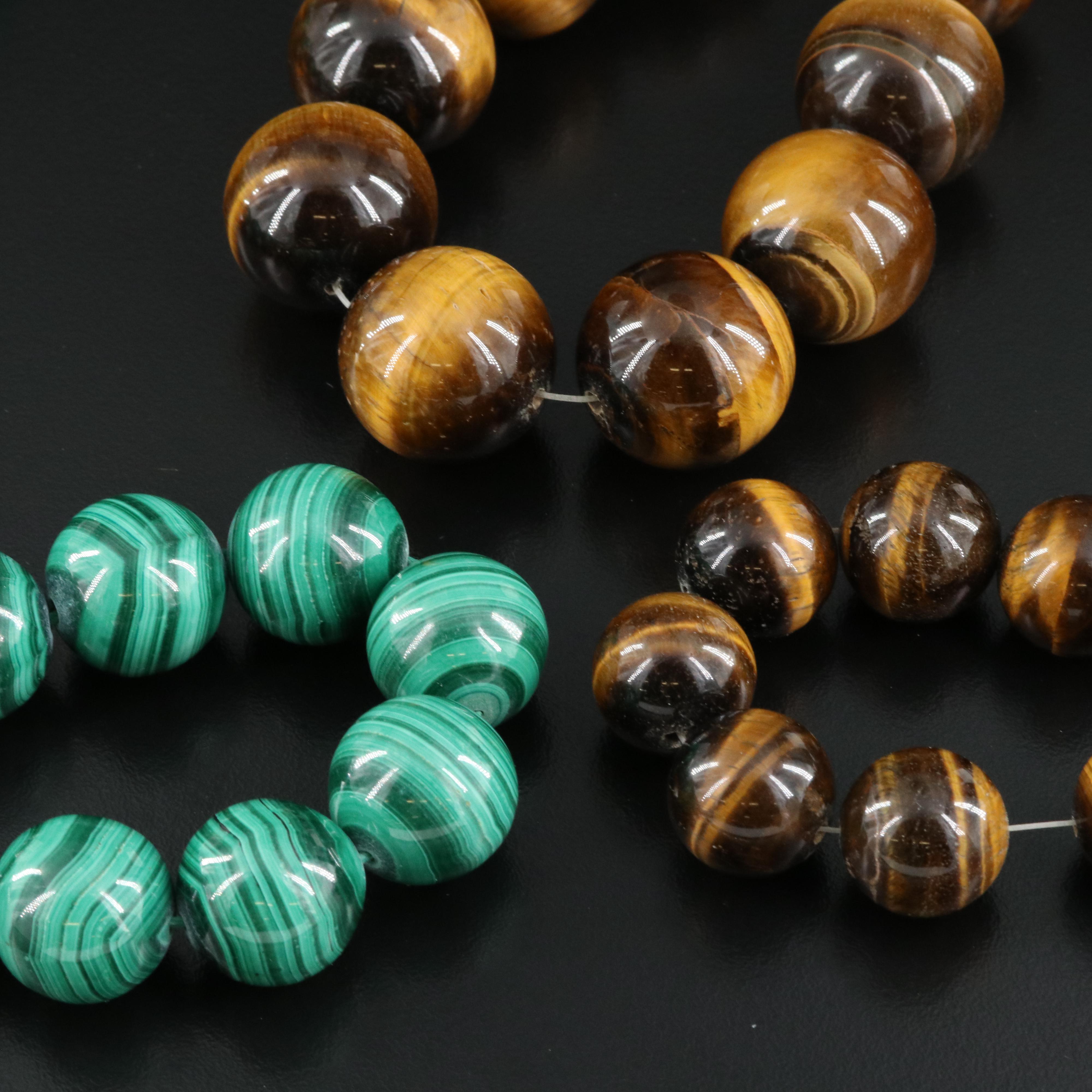 Loose Malachite and Tiger's Eye Beads