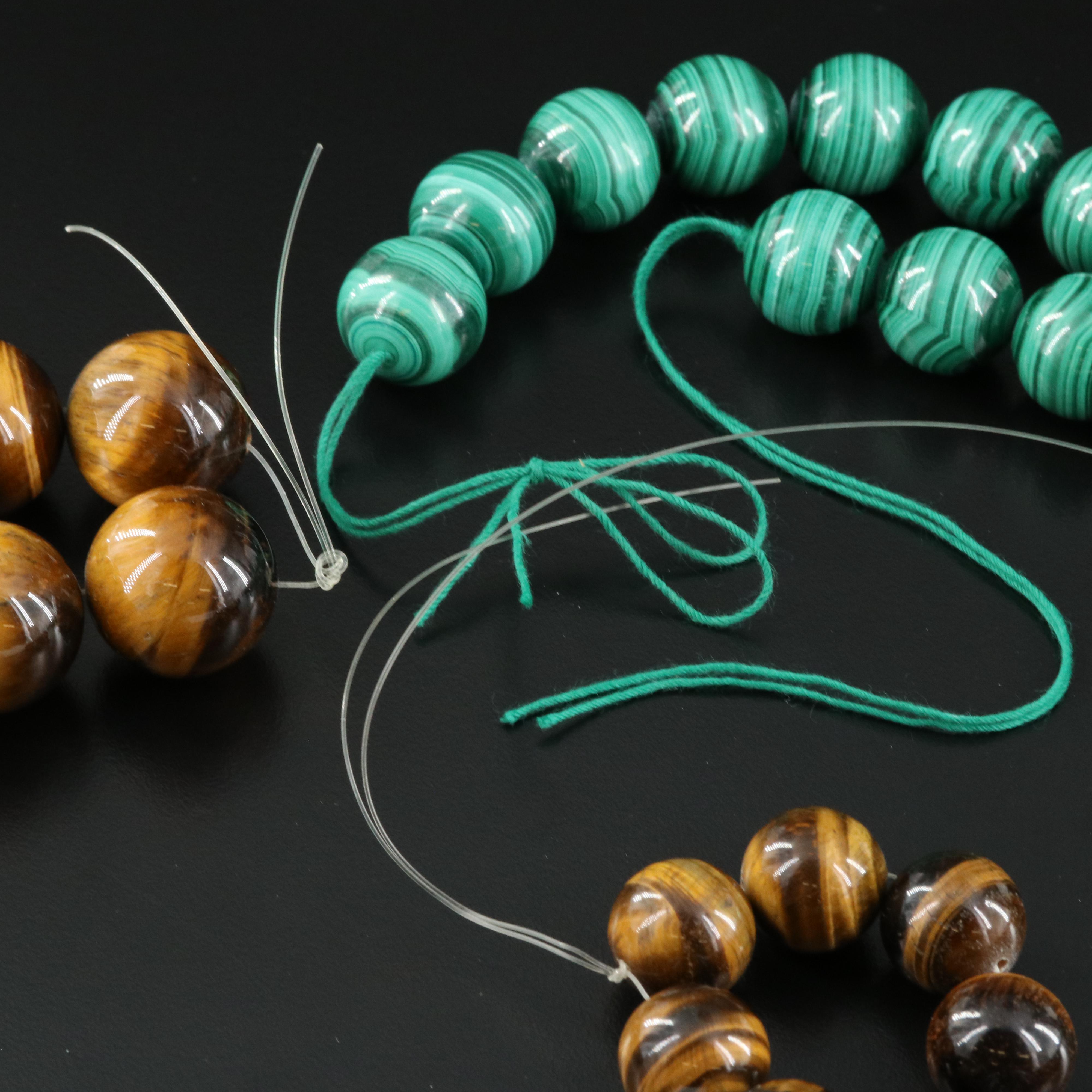 Loose Malachite and Tiger's Eye Beads
