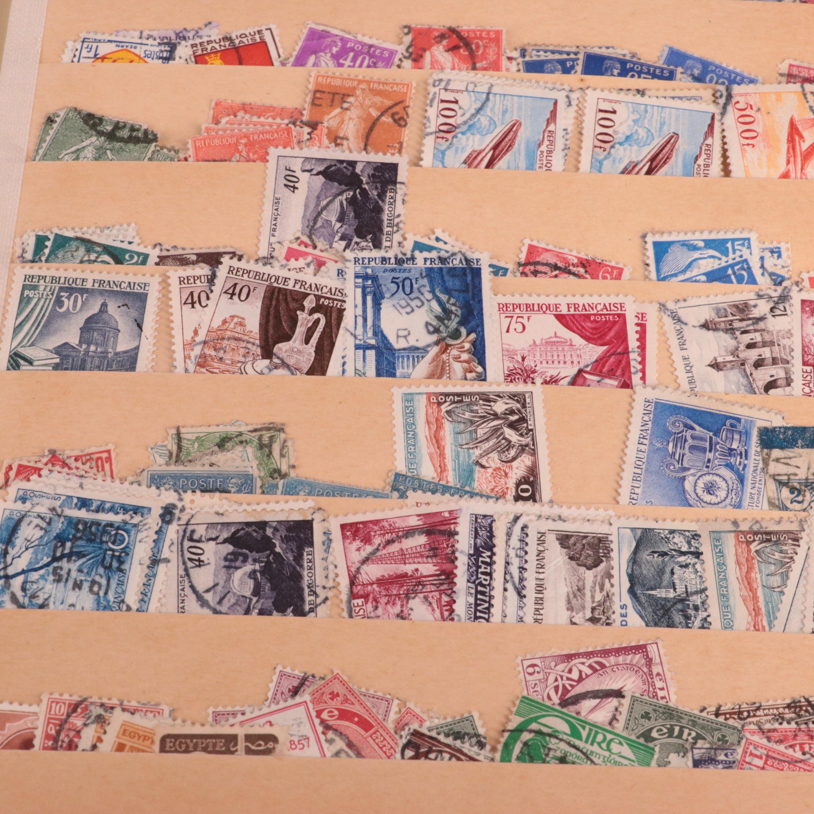 Stamp Stock Book, Pages From Minkus Albums, and a Plate Block Book