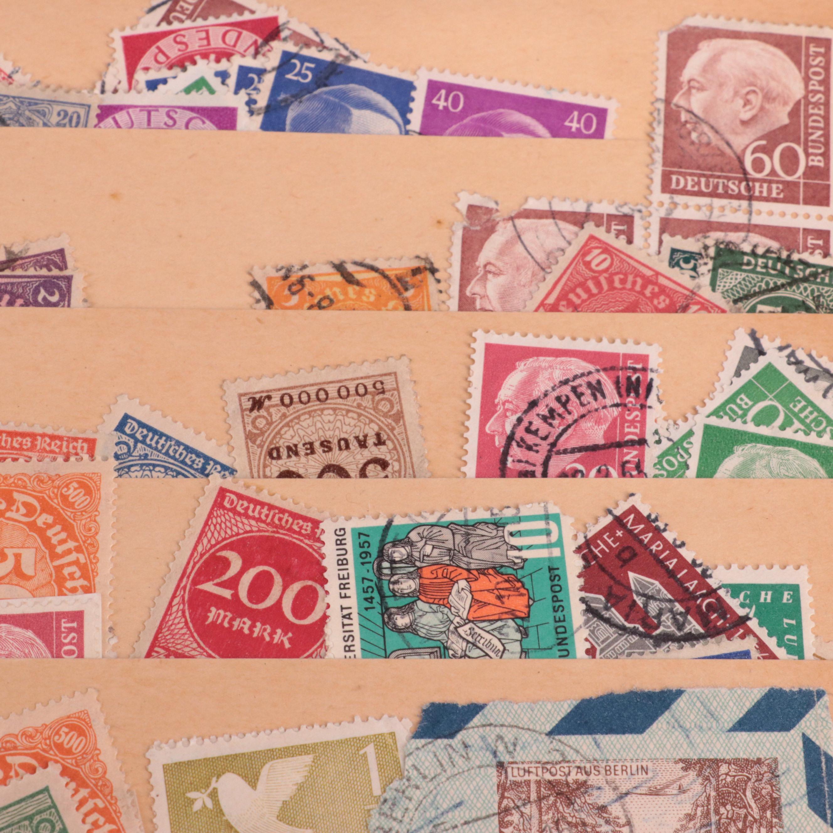 Stamp Stock Book, Pages From Minkus Albums, and a Plate Block Book