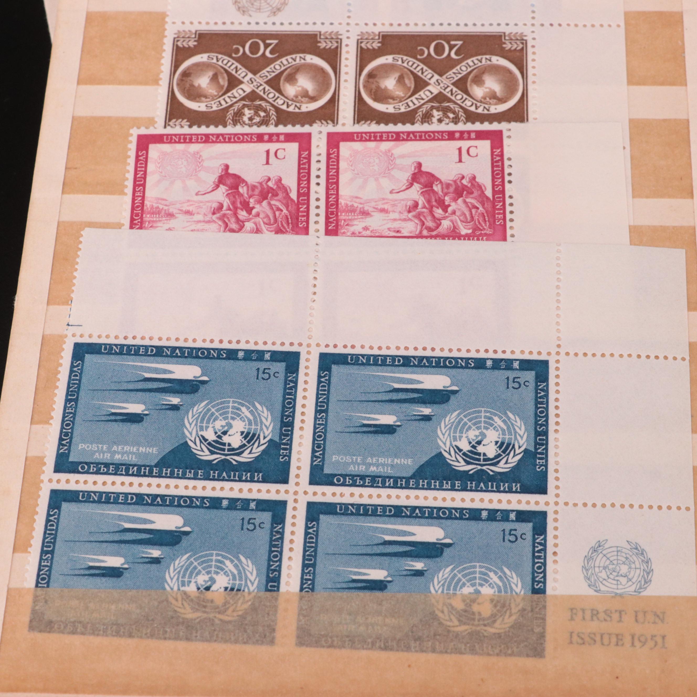 Stamp Stock Book, Pages From Minkus Albums, and a Plate Block Book