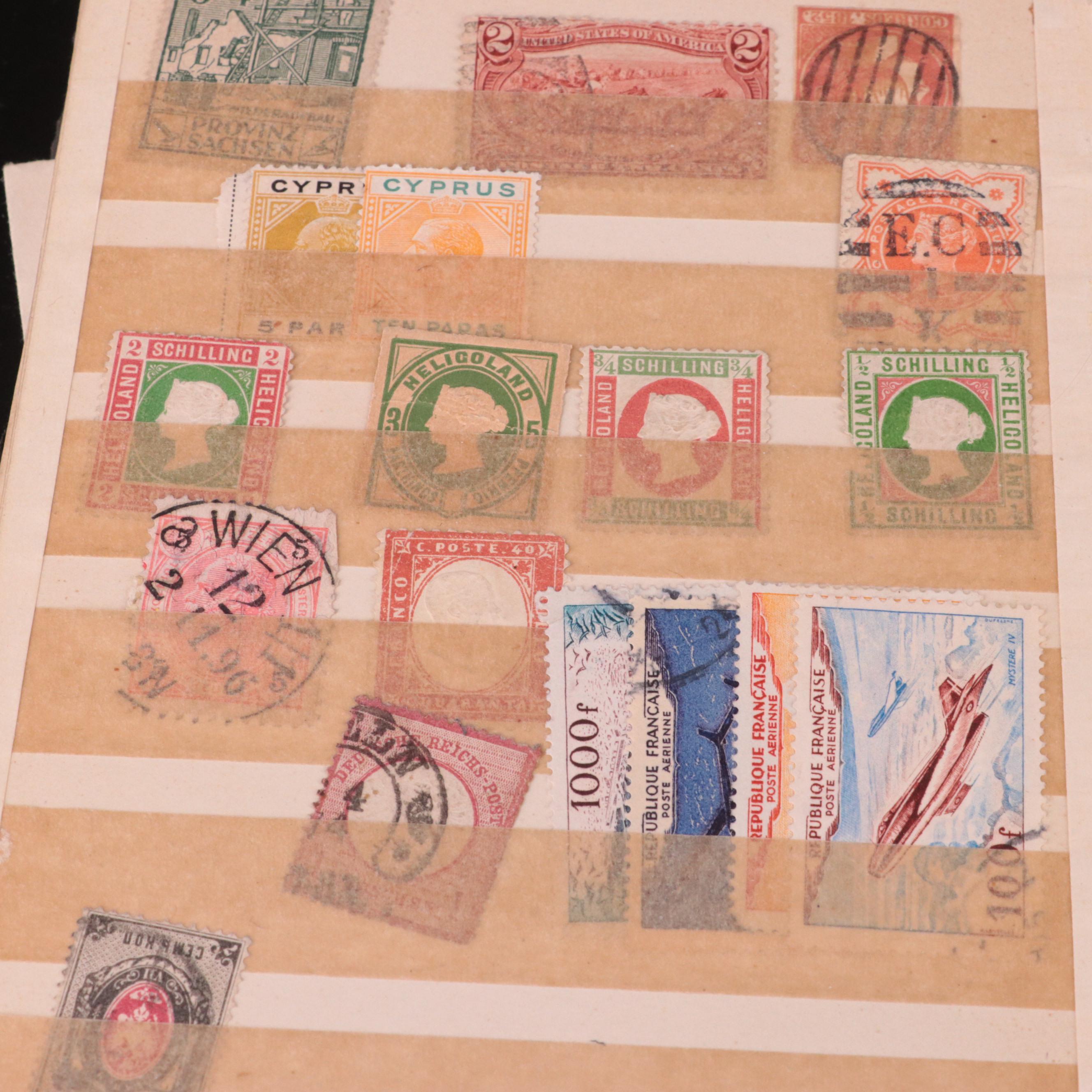 Stamp Stock Book, Pages From Minkus Albums, and a Plate Block Book