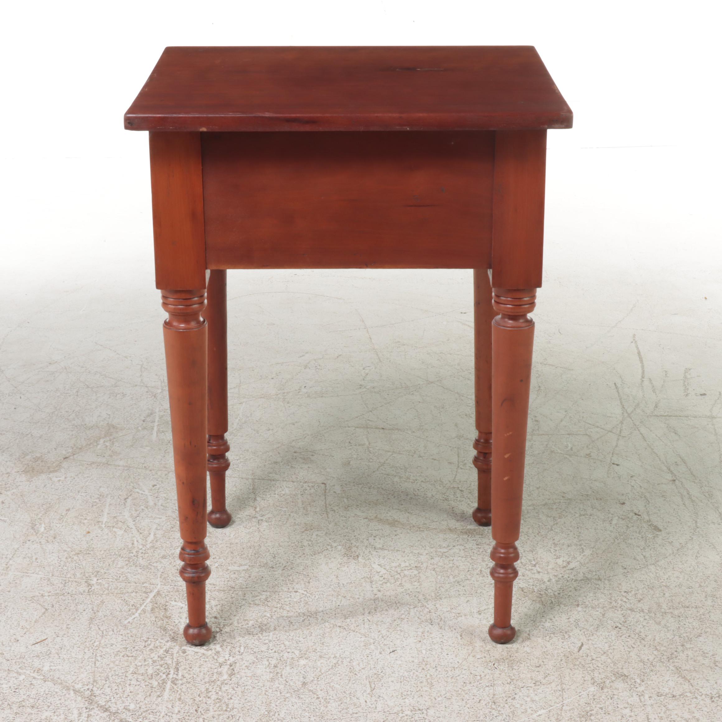 American Primitive Cherrywood and Tiger Maple Side Table, 19th Century