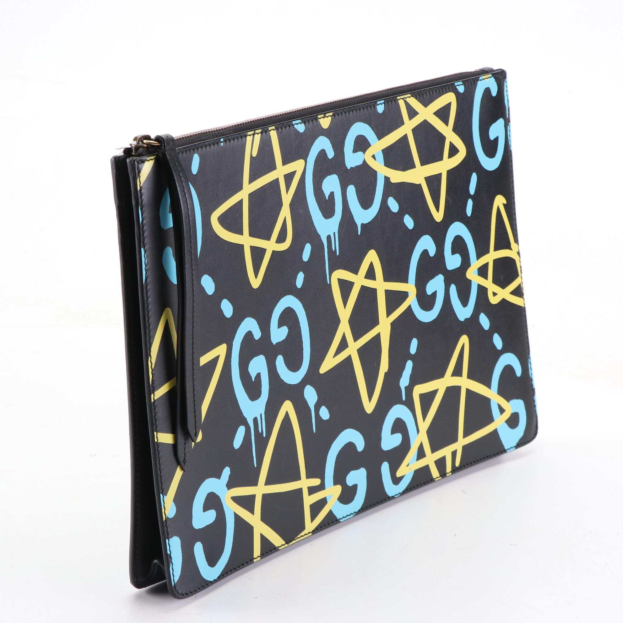 Gucci Ghost Zip Pouch Clutch in Printed Smooth Leather