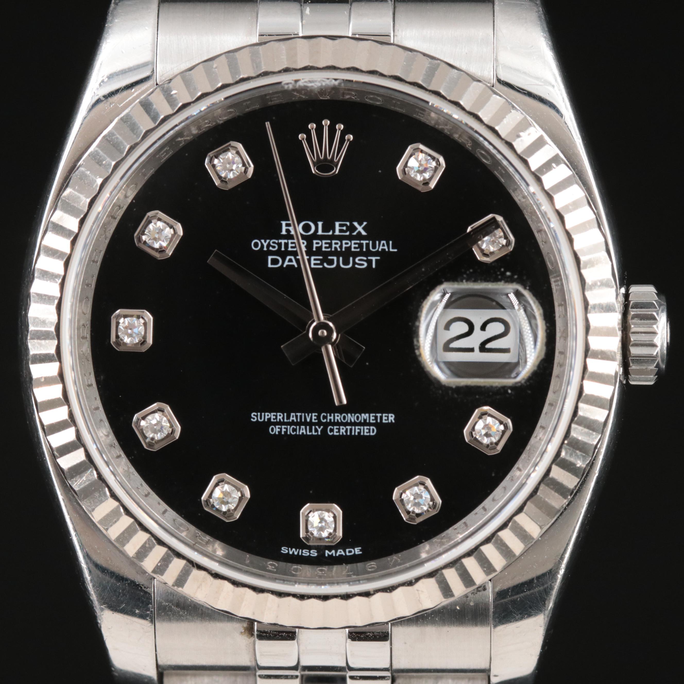 2007 Rolex Factory Diamond Dial Datejust Watch