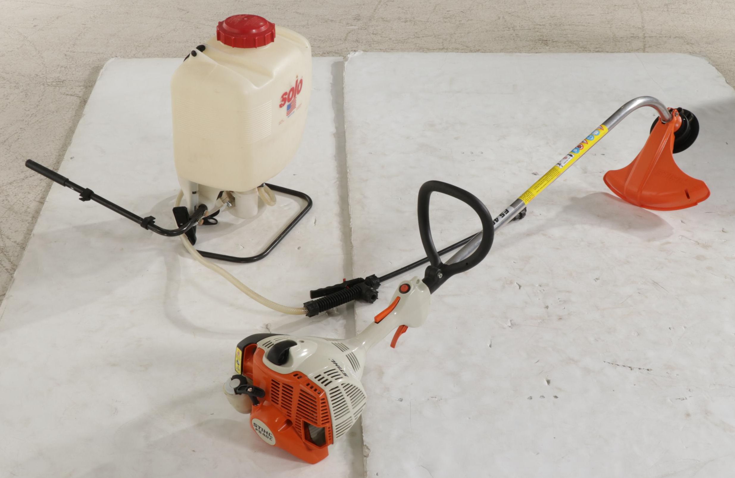 Stihl Gas Powered String Trimmer With Solo 4 Gal Backpack Sprayer, Accessories