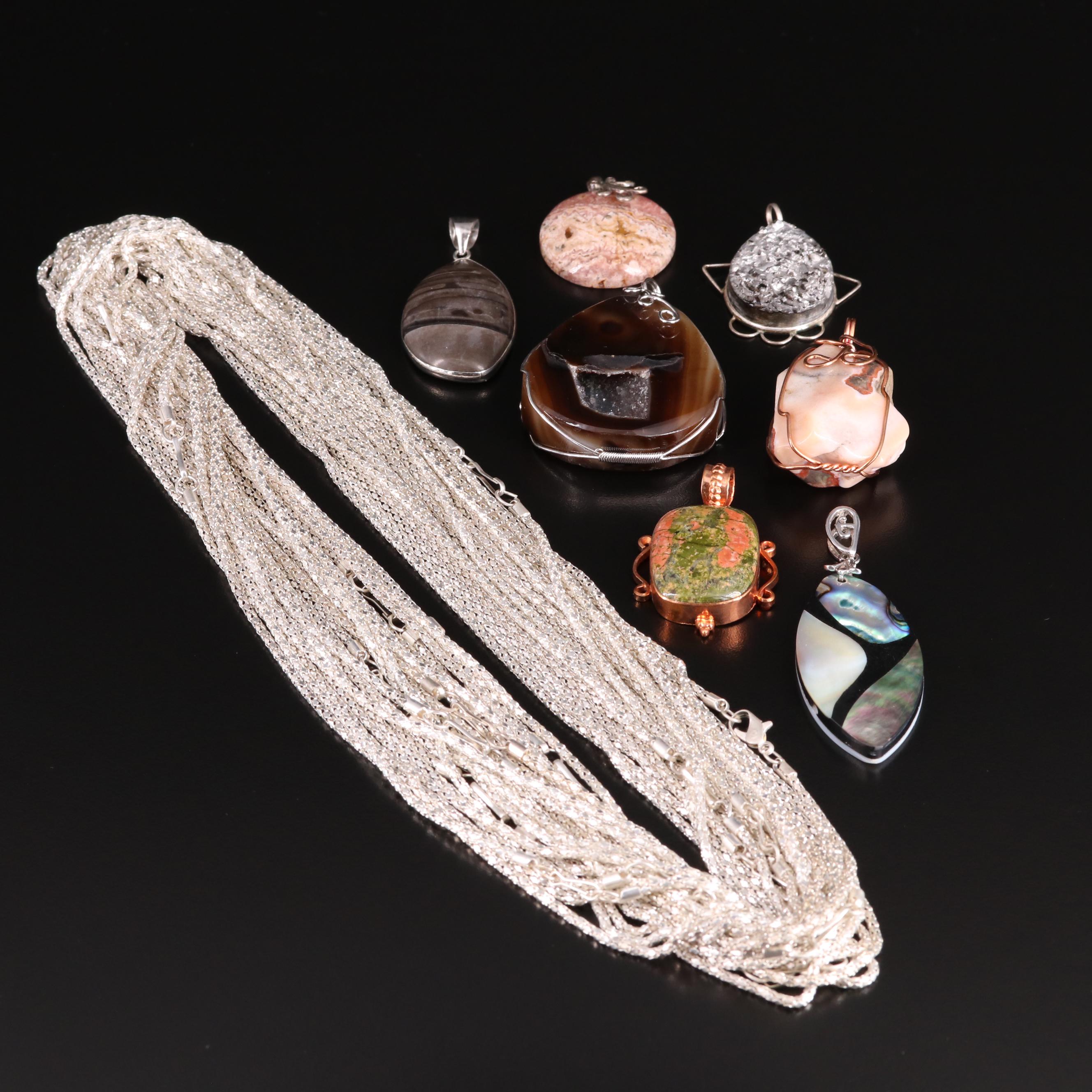 Sterling Abalone and Druzy Featured in Necklace and Pendants