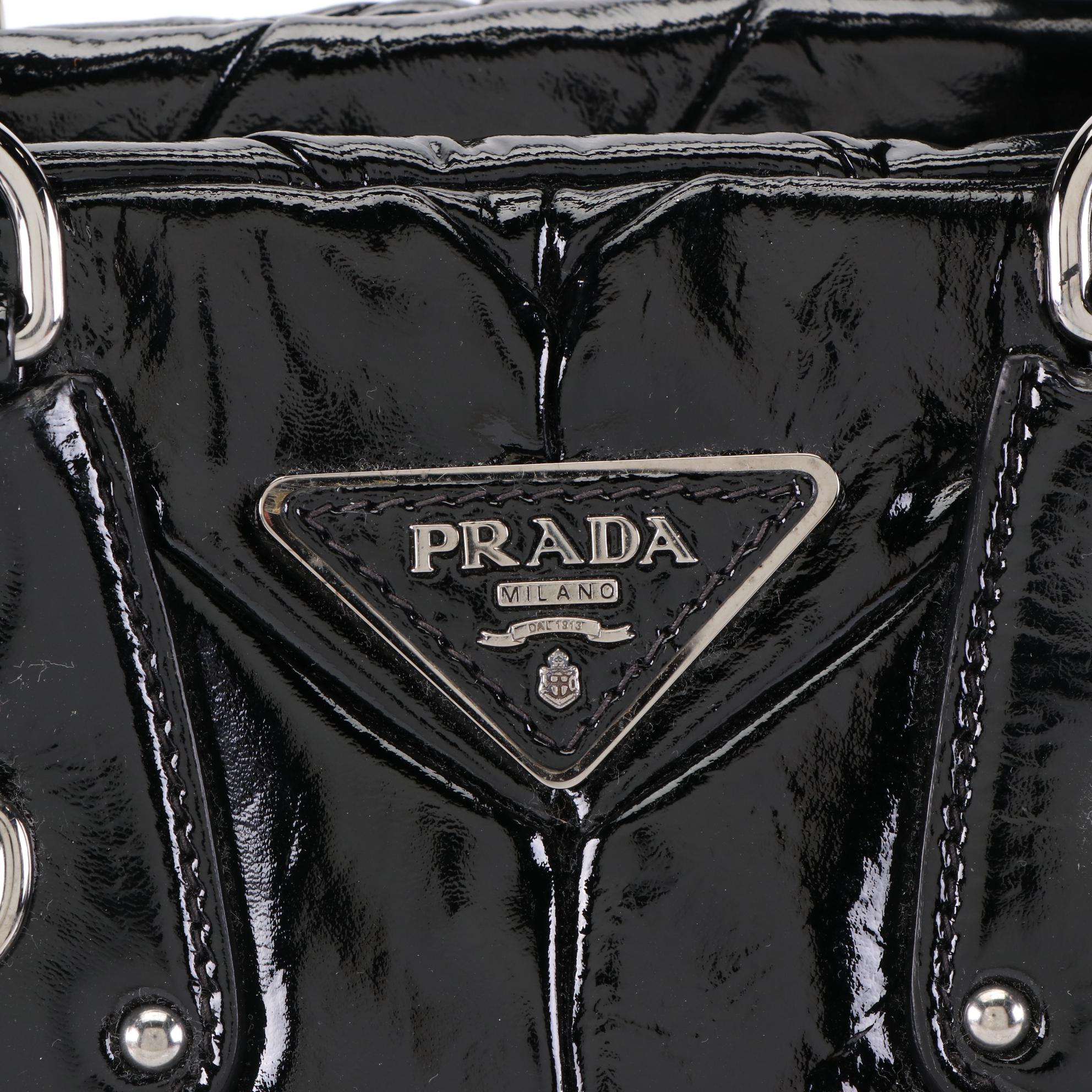 Prada Two-Way Handbag in Black Quilted Patent Leather