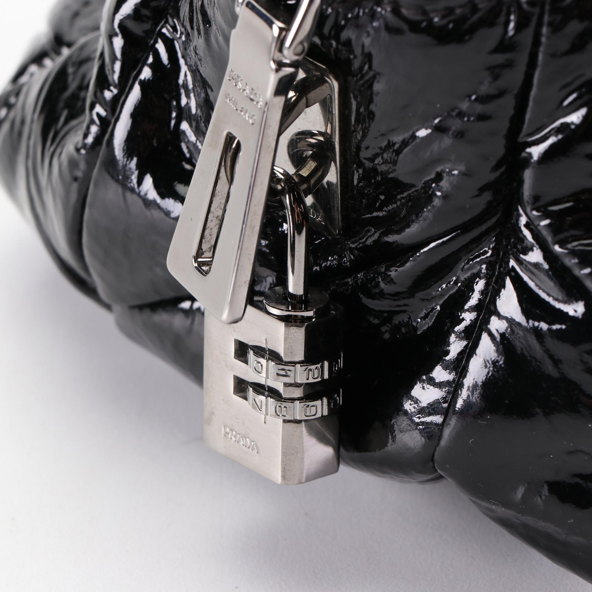 Prada Two-Way Handbag in Black Quilted Patent Leather