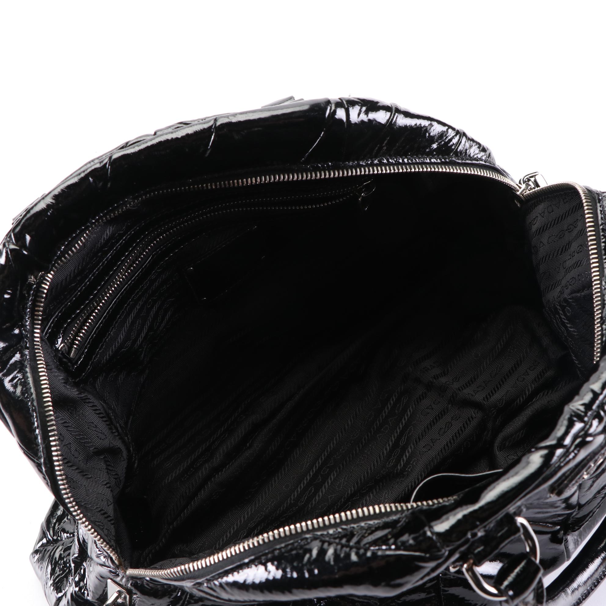 Prada Two-Way Handbag in Black Quilted Patent Leather