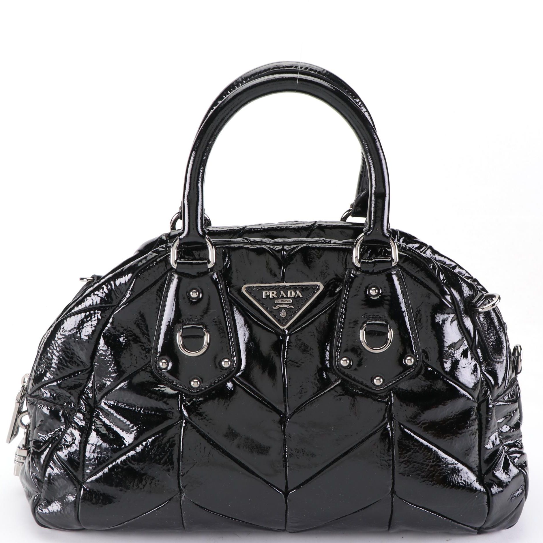 Prada Two-Way Handbag in Black Quilted Patent Leather