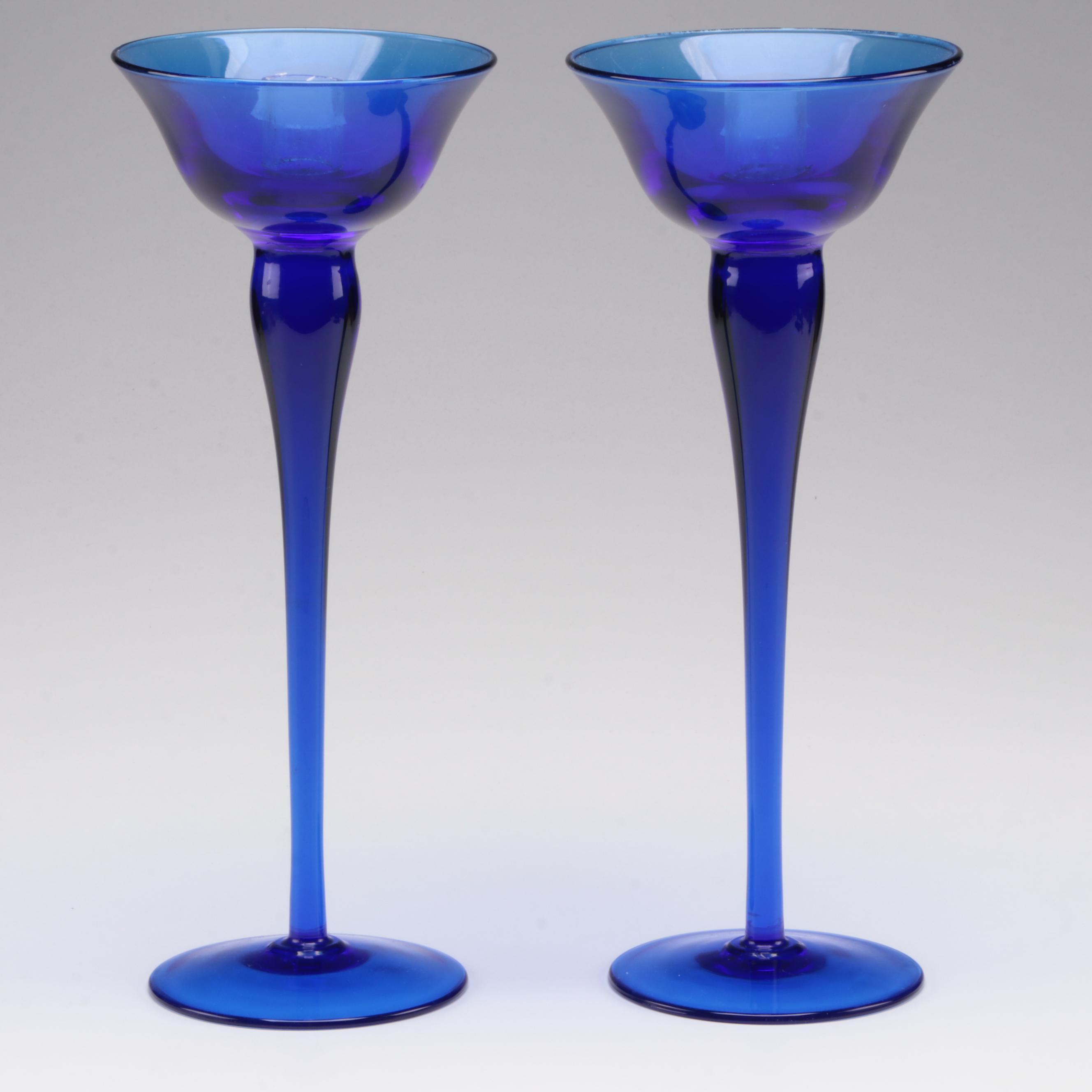Cobalt Blue Glass Candle Holders