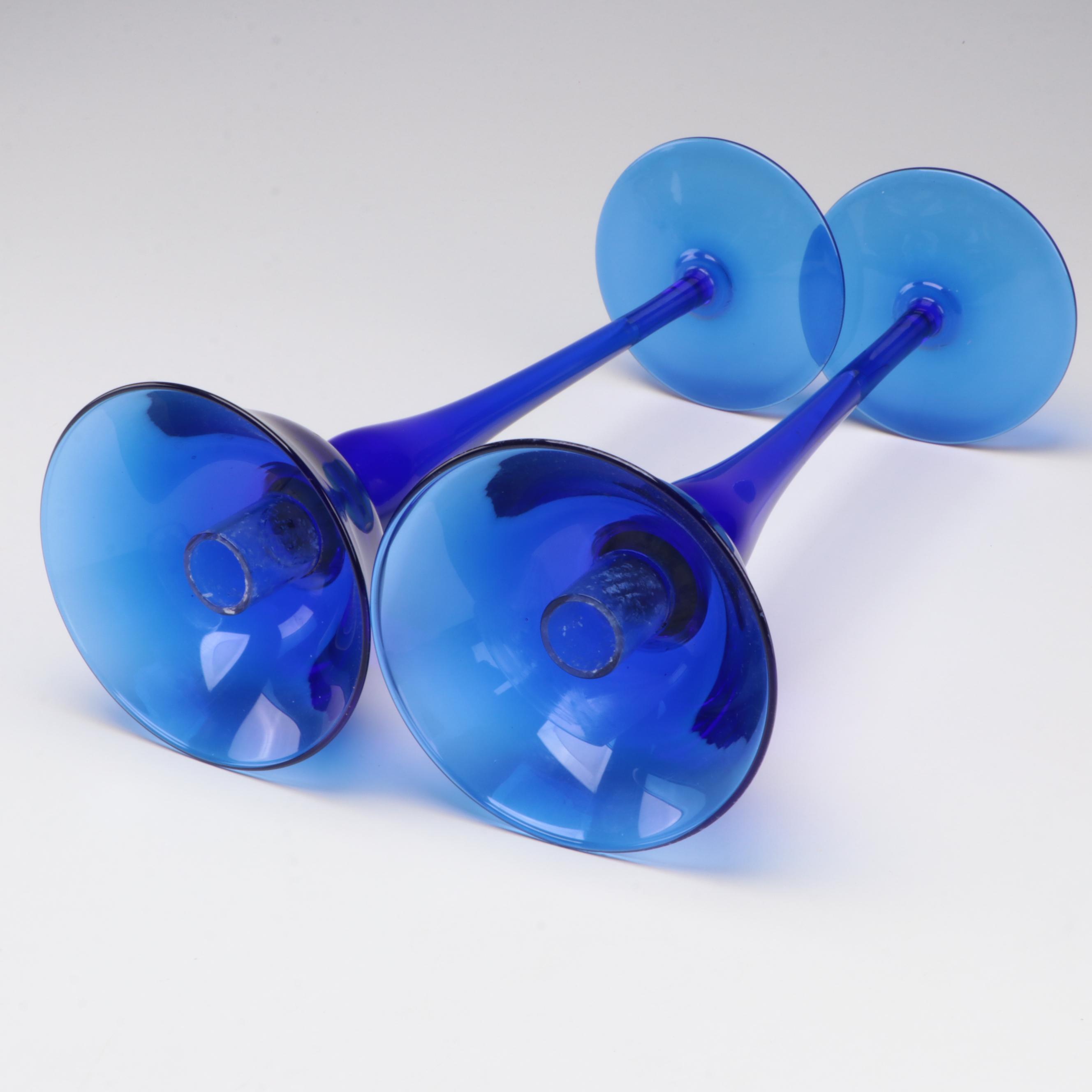 Cobalt Blue Glass Candle Holders