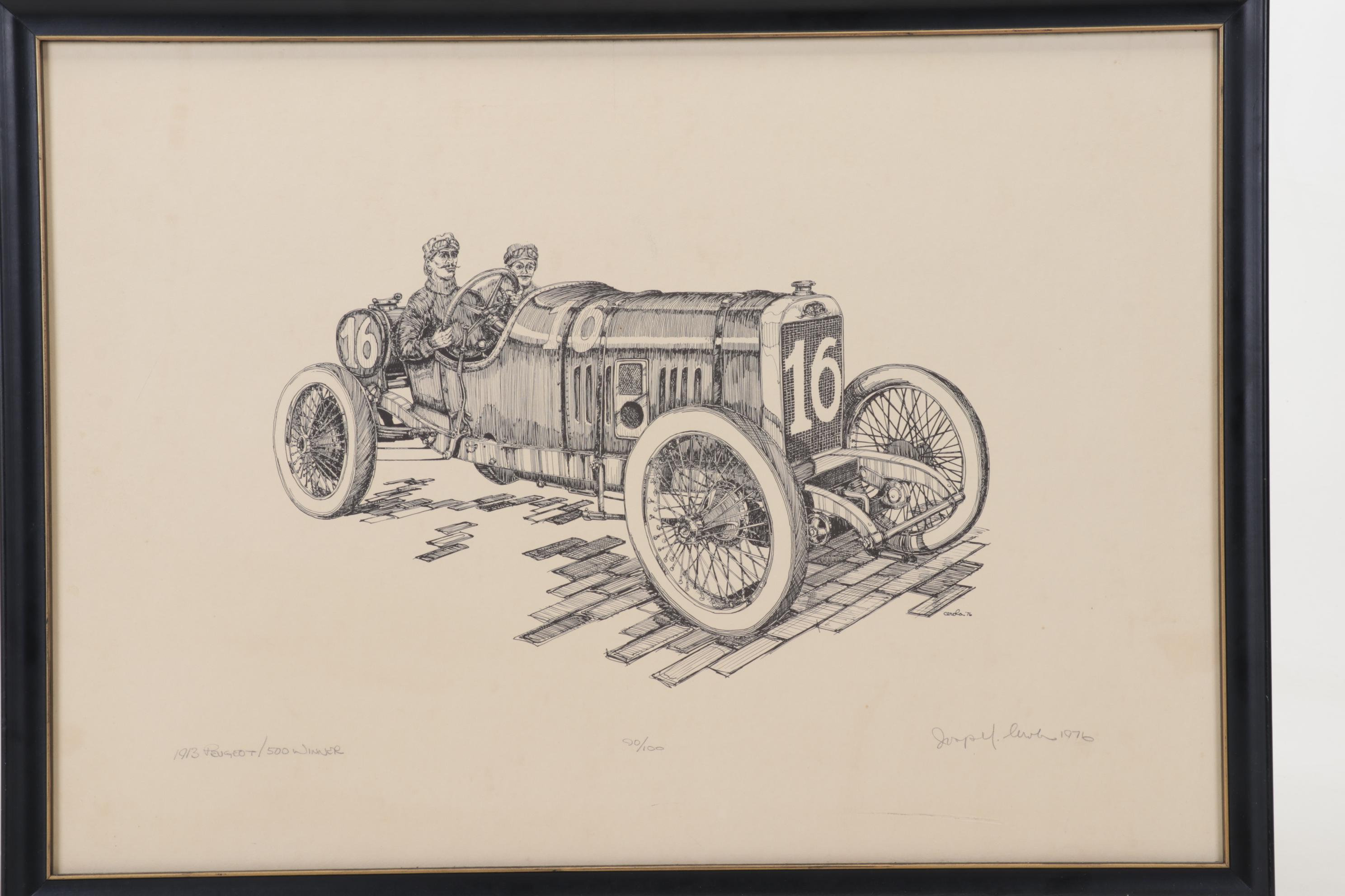 Indy 500 Lithograph "1913 Peugeot / 500 Winner," 1976