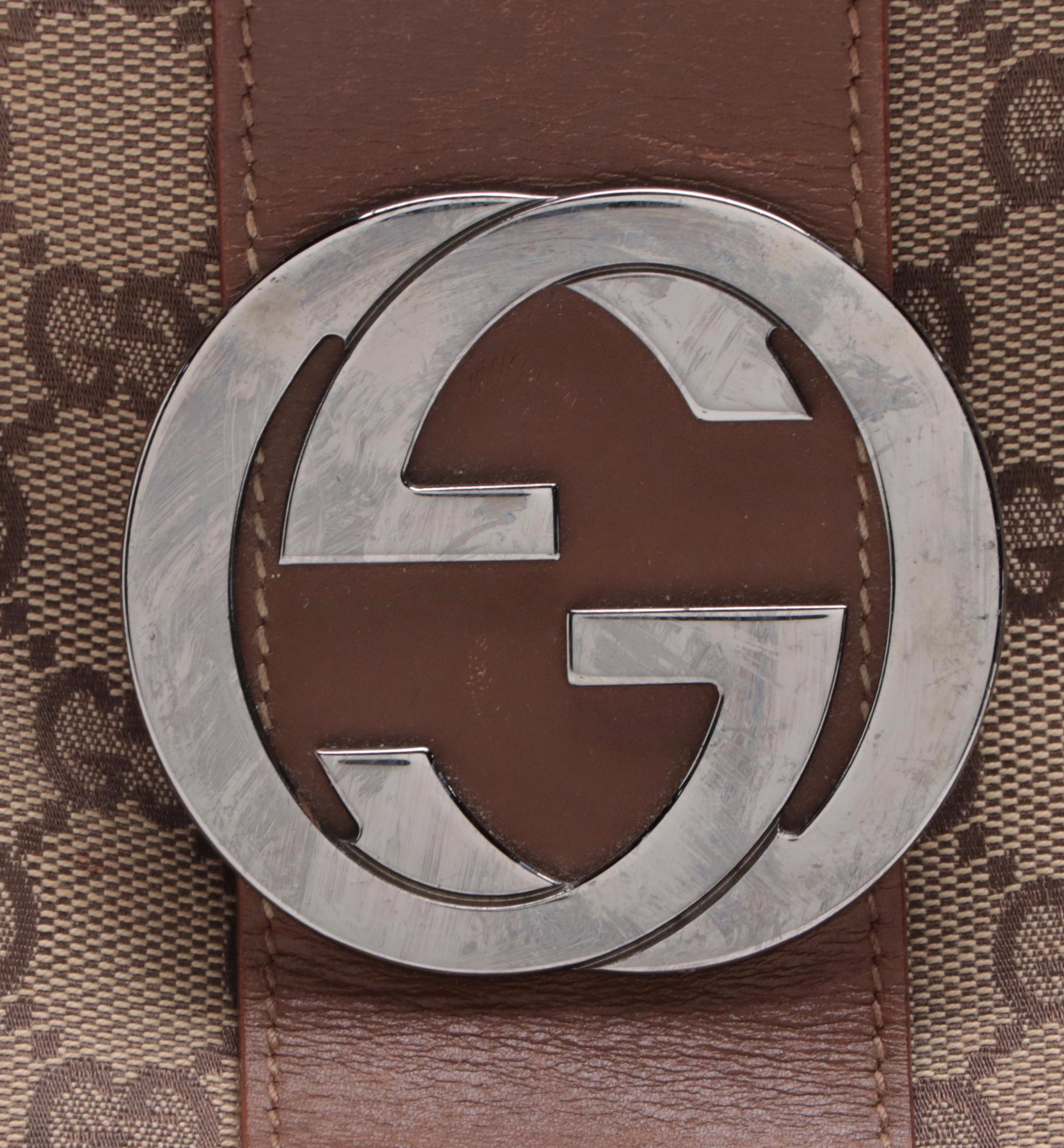 Gucci Web Stripe Shoulder Bag in GG Canvas with Leather Trim