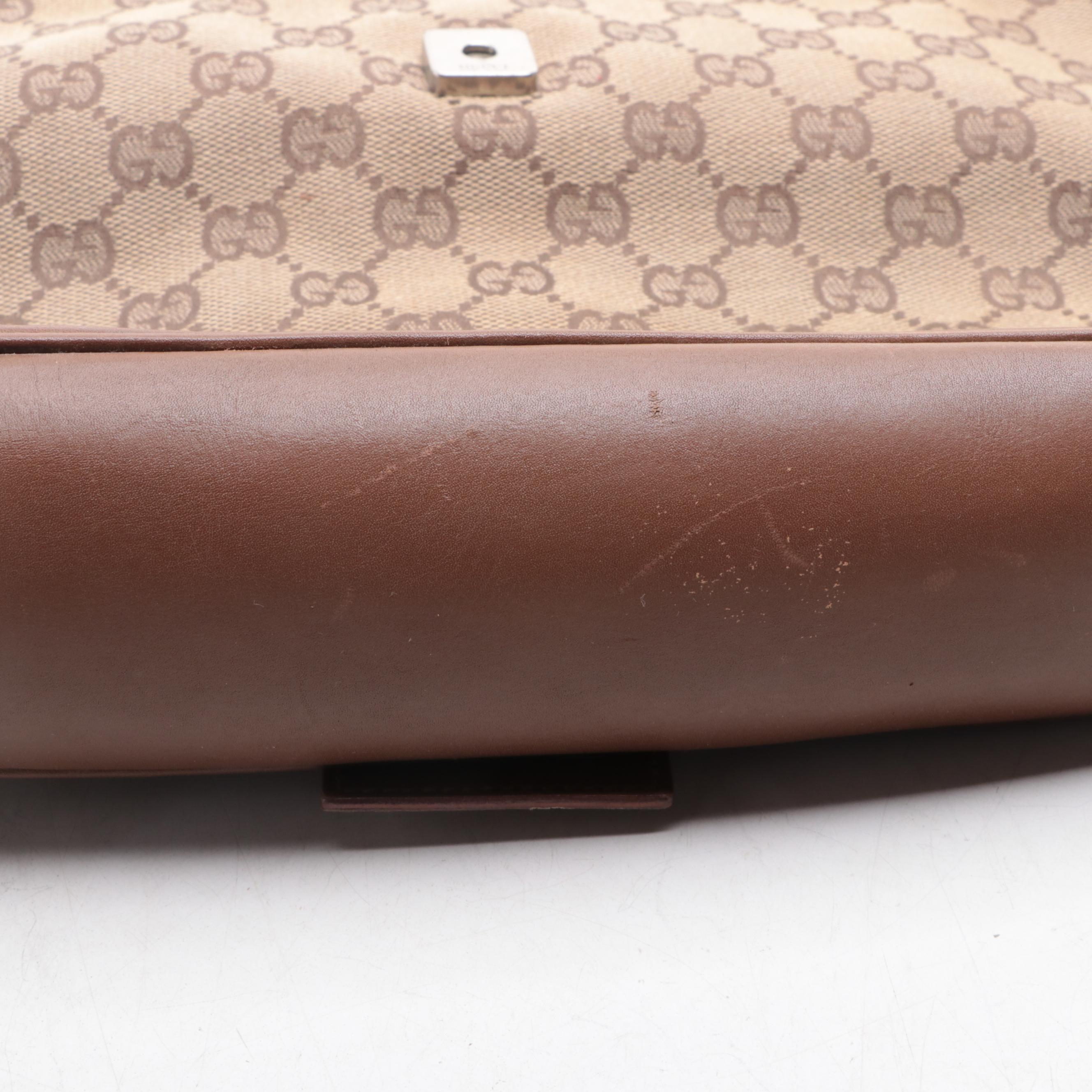 Gucci Web Stripe Shoulder Bag in GG Canvas with Leather Trim