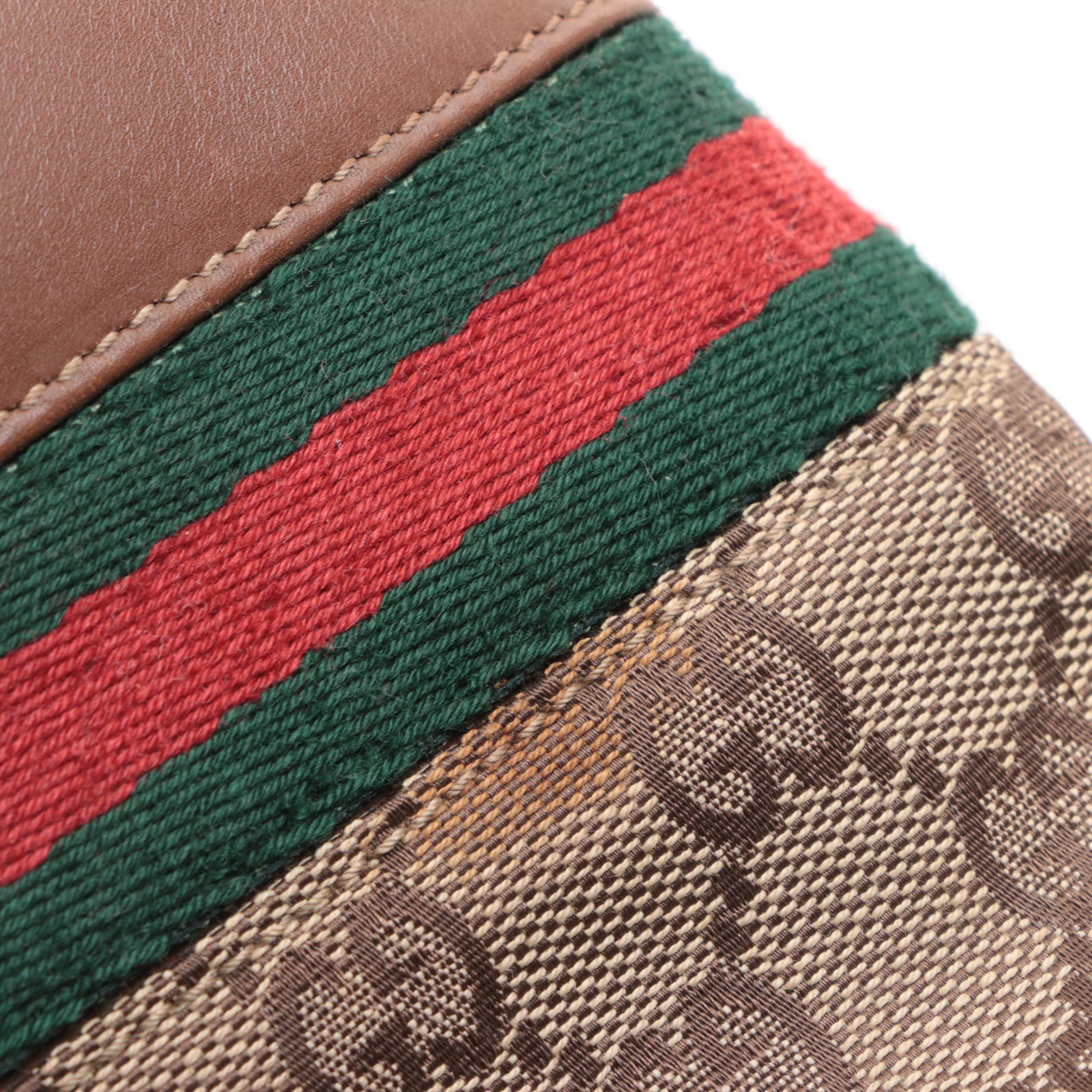 Gucci Web Stripe Shoulder Bag in GG Canvas with Leather Trim