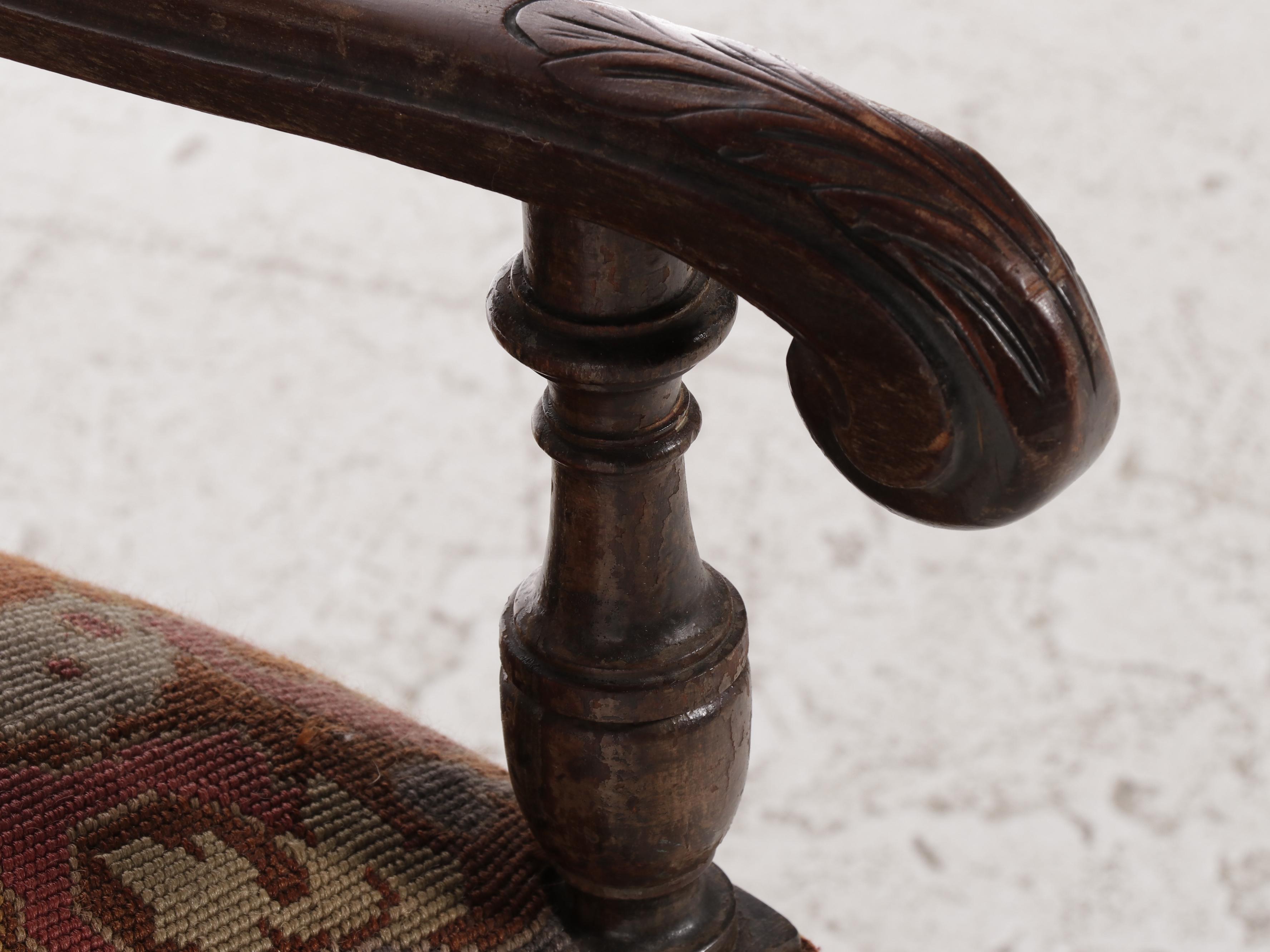 French Louis XIV Style Carved Walnut Armchair with Needlepoint