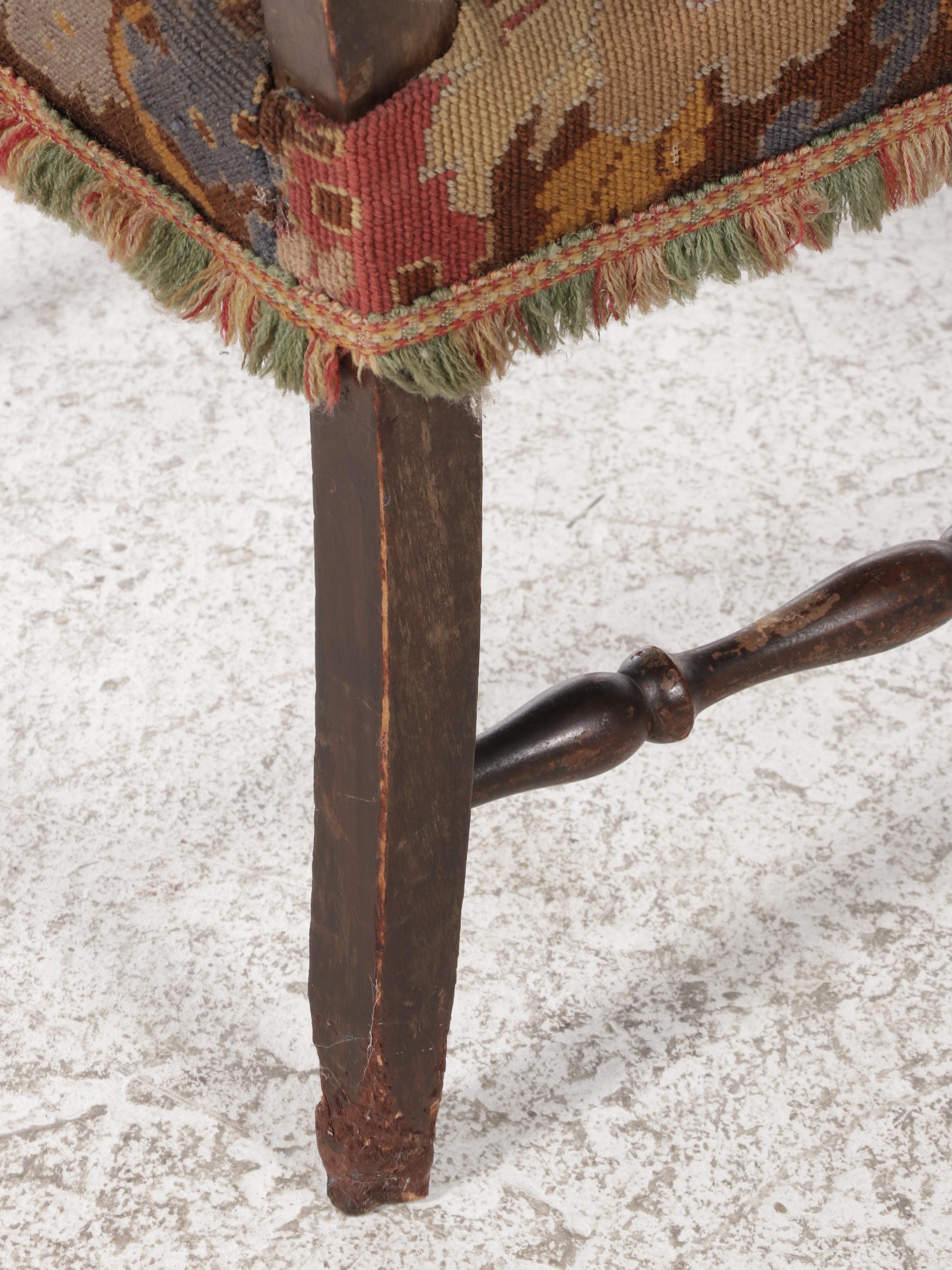 French Louis XIV Style Carved Walnut Armchair with Needlepoint