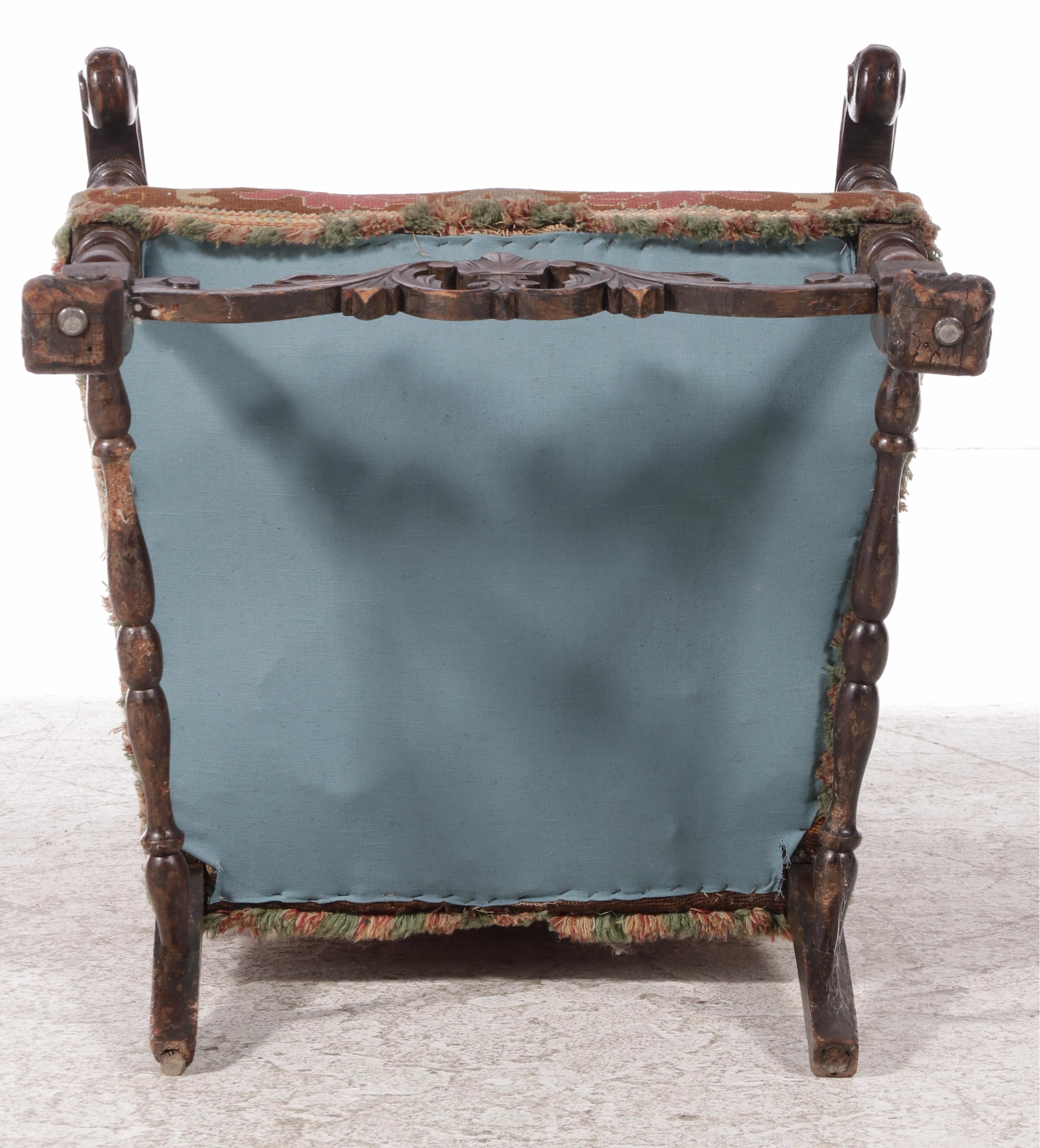 French Louis XIV Style Carved Walnut Armchair with Needlepoint