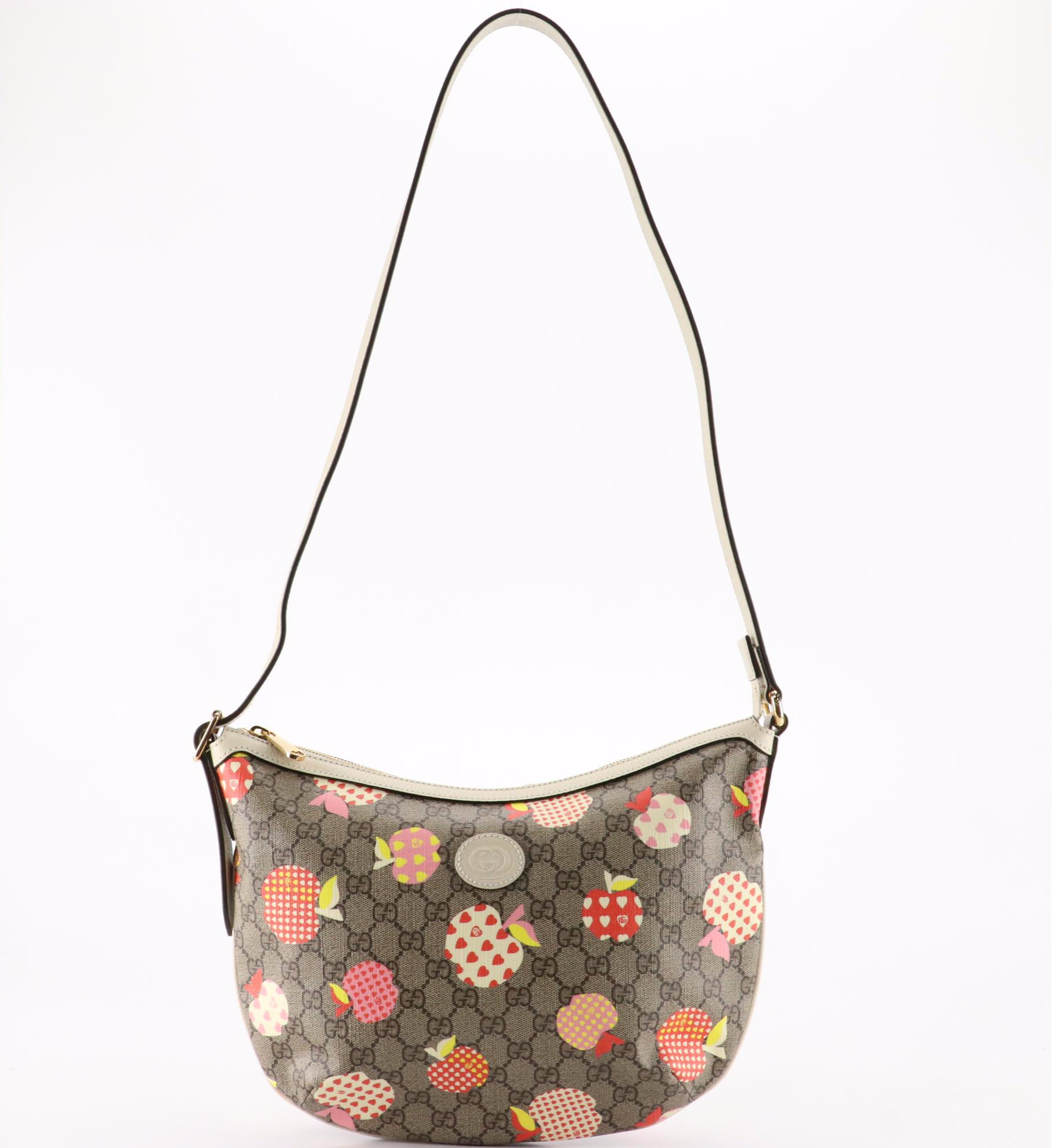 Gucci Ophidia Half Moon Hobo in Apple Print Supreme Canvas