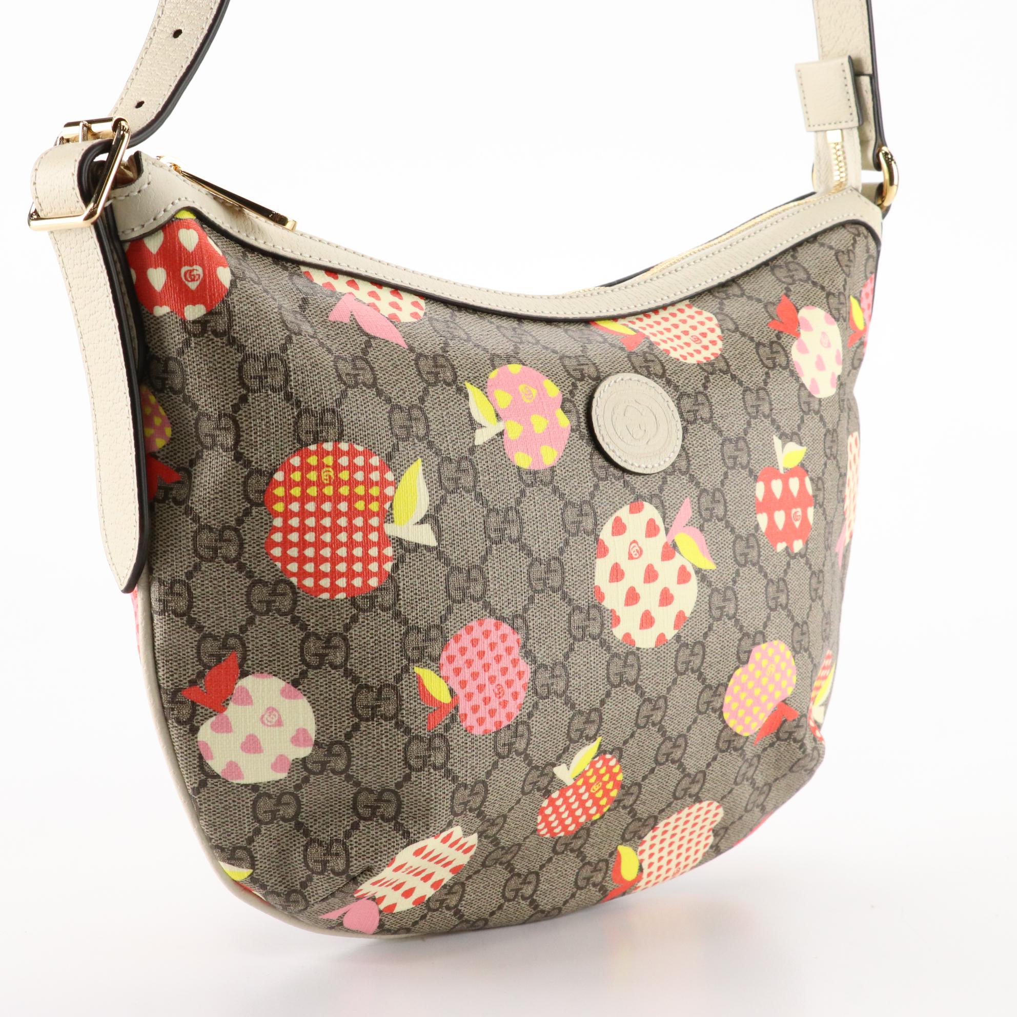 Gucci Ophidia Half Moon Hobo in Apple Print Supreme Canvas