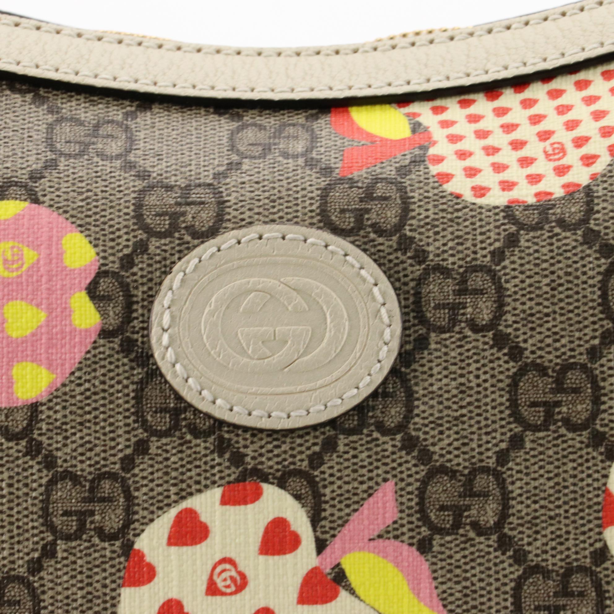 Gucci Ophidia Half Moon Hobo in Apple Print Supreme Canvas