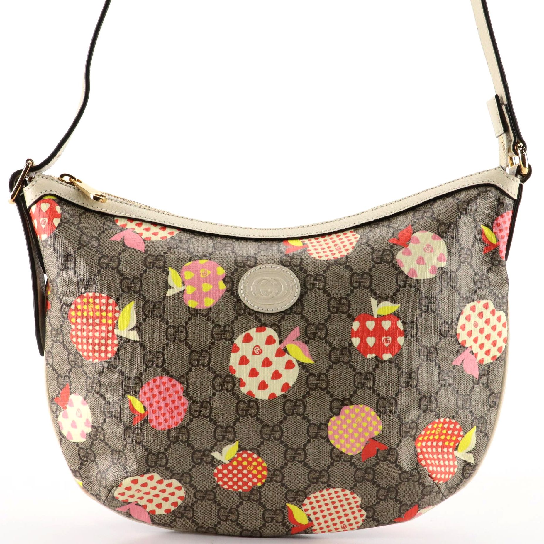 Gucci Ophidia Half Moon Hobo in Apple Print Supreme Canvas