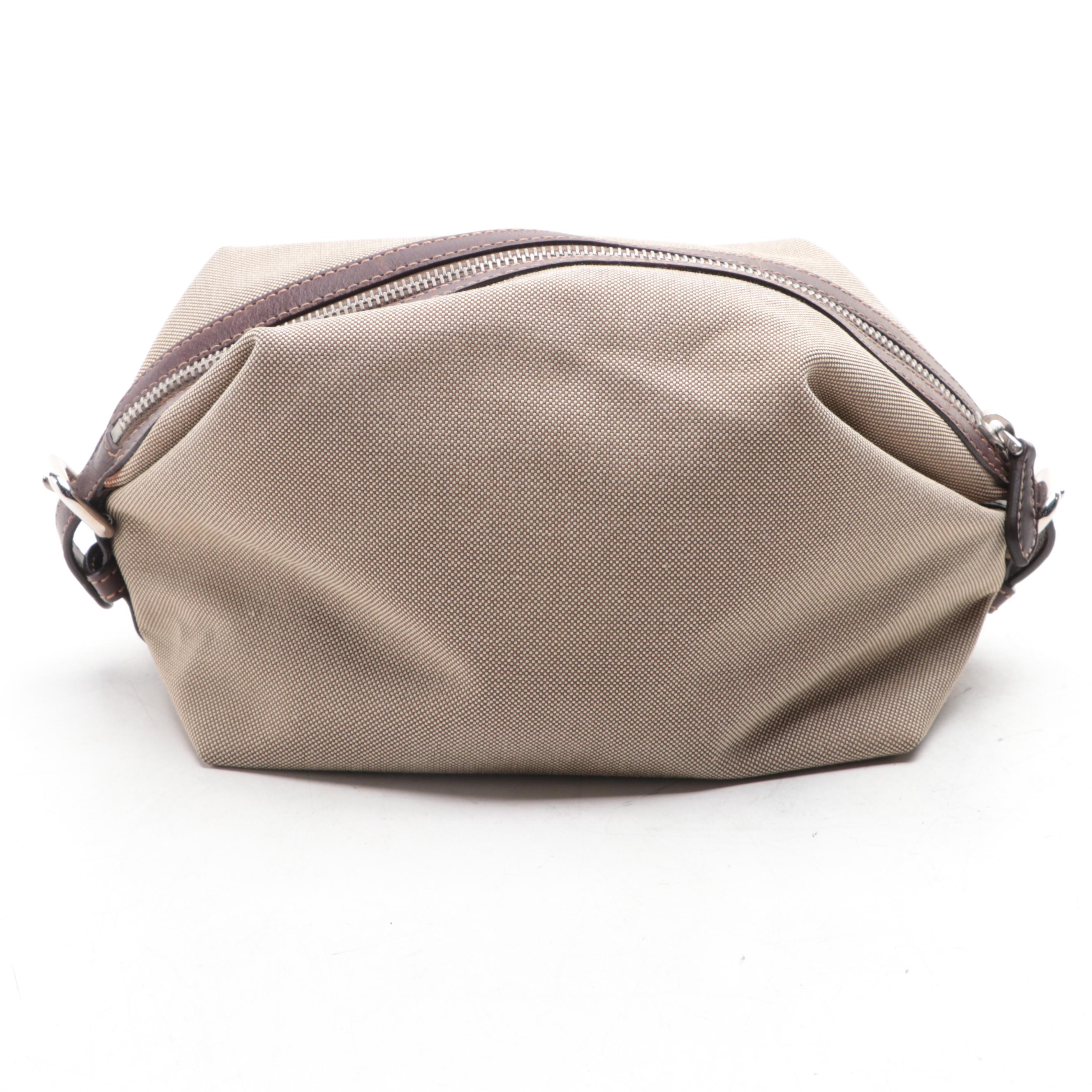 Prada Logo Toiletry Pouch in Canvas with Leather Trim