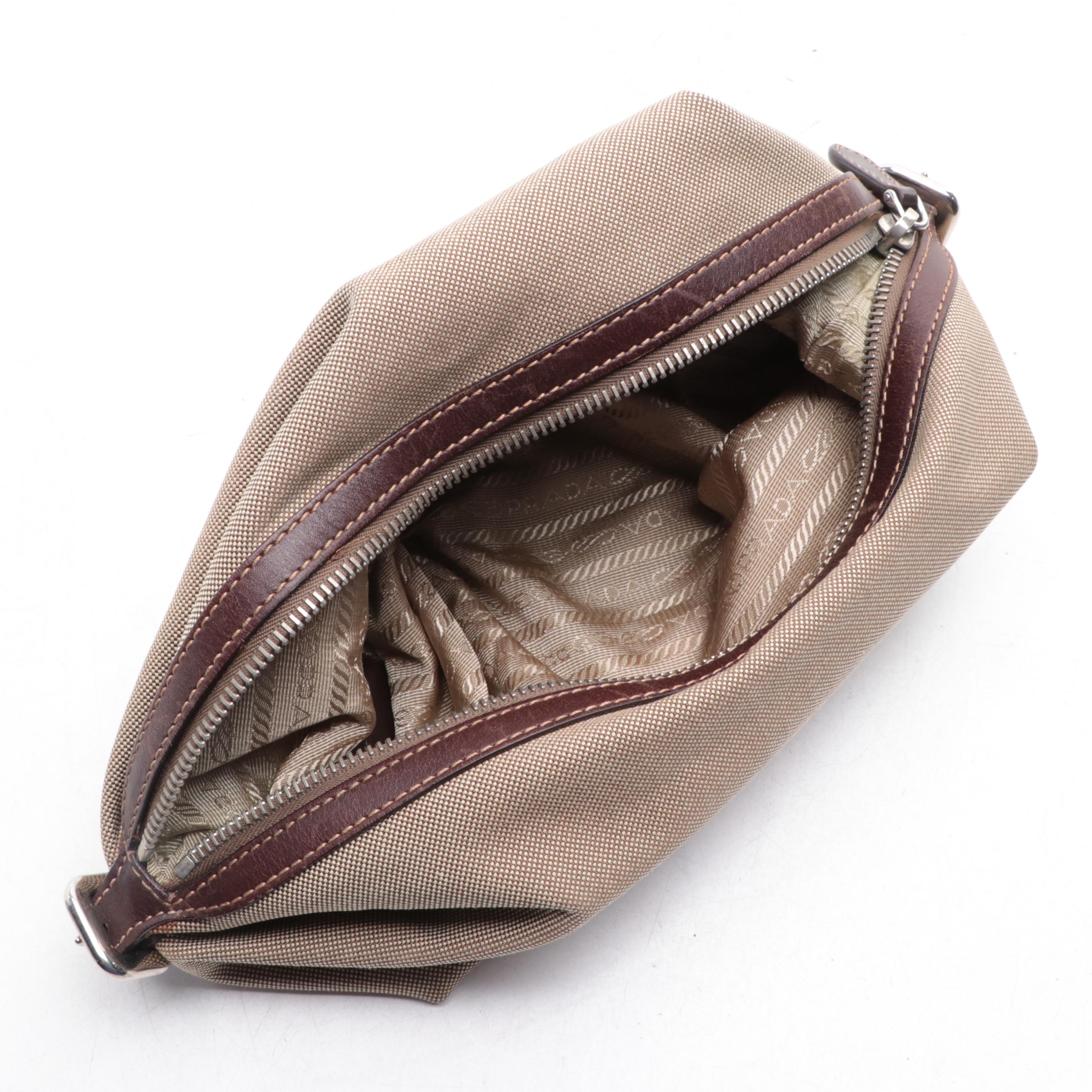 Prada Logo Toiletry Pouch in Canvas with Leather Trim