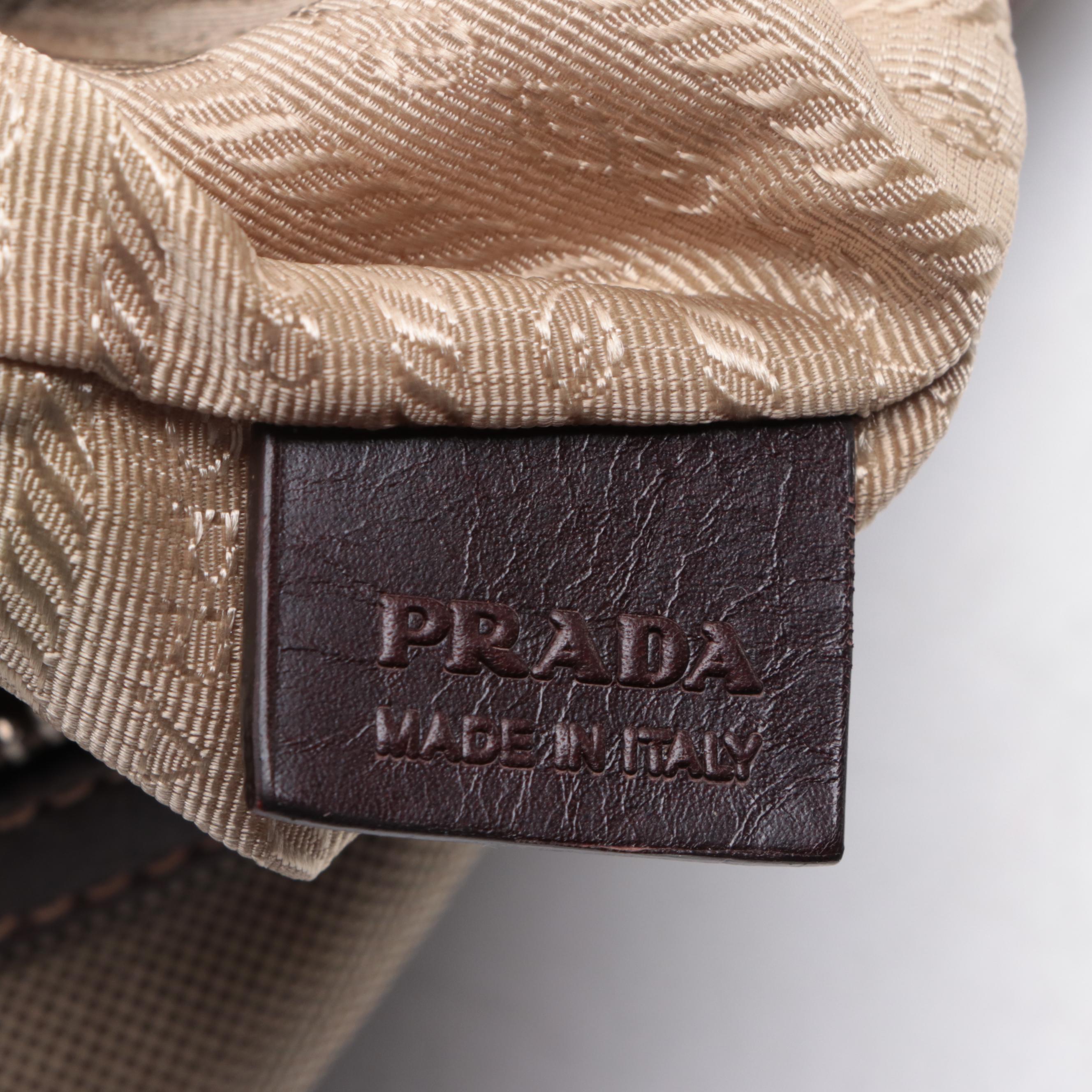 Prada Logo Toiletry Pouch in Canvas with Leather Trim