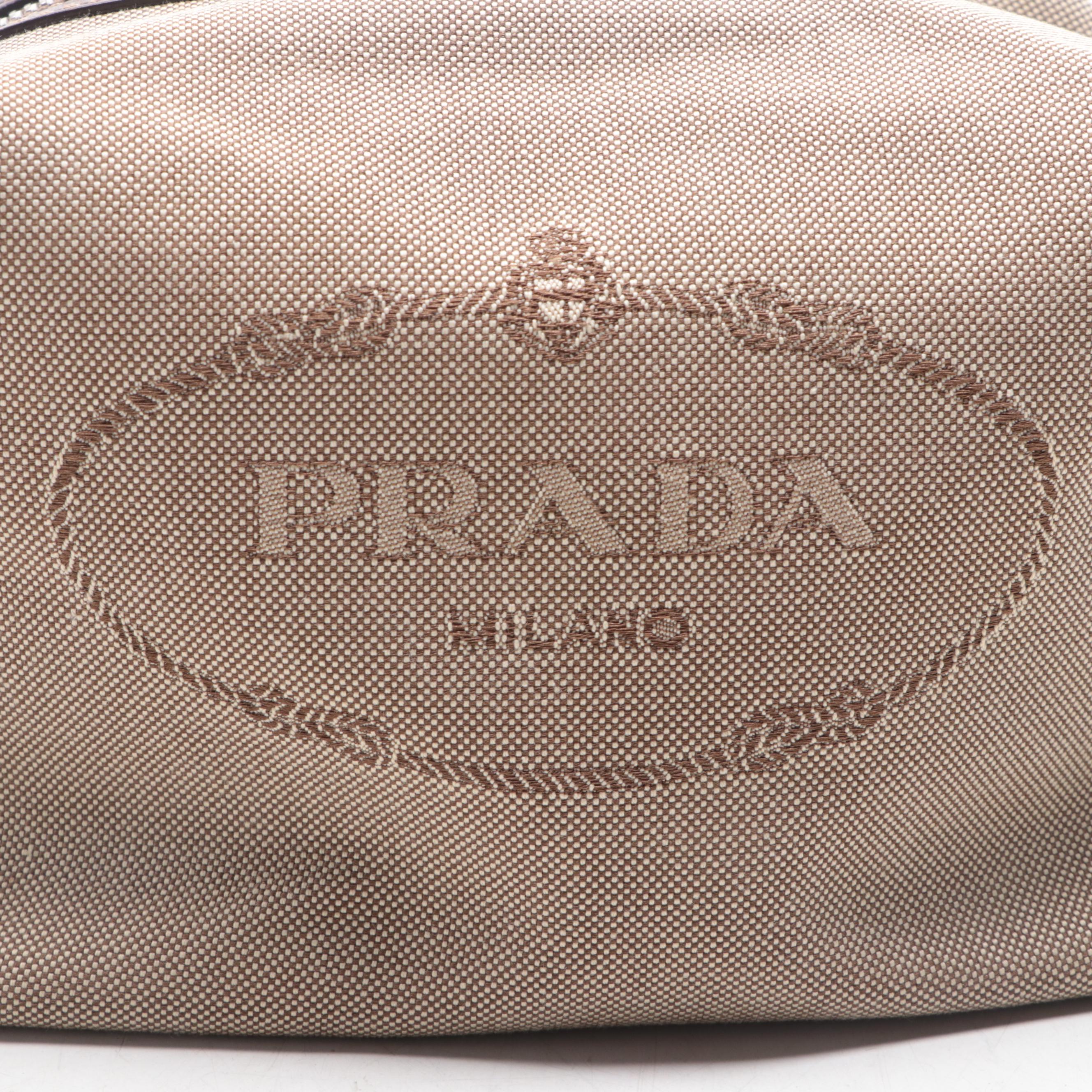 Prada Logo Toiletry Pouch in Canvas with Leather Trim