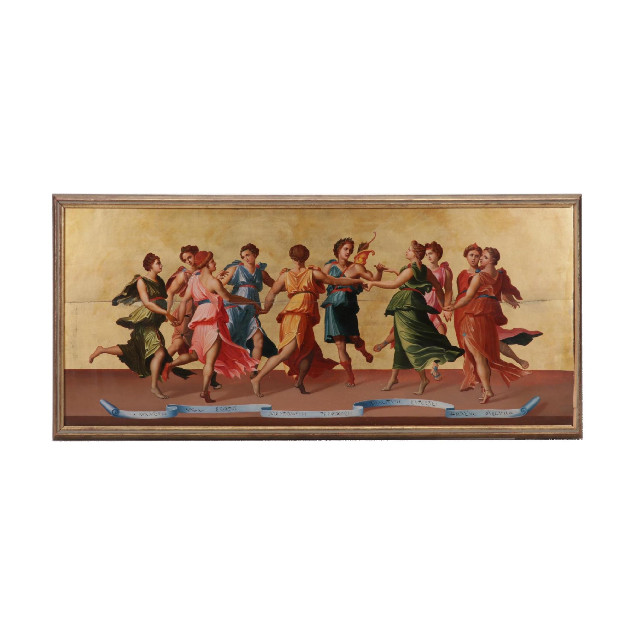 Tempera Painting After Giulio Romano "Dance of Apollo With the Muses"
