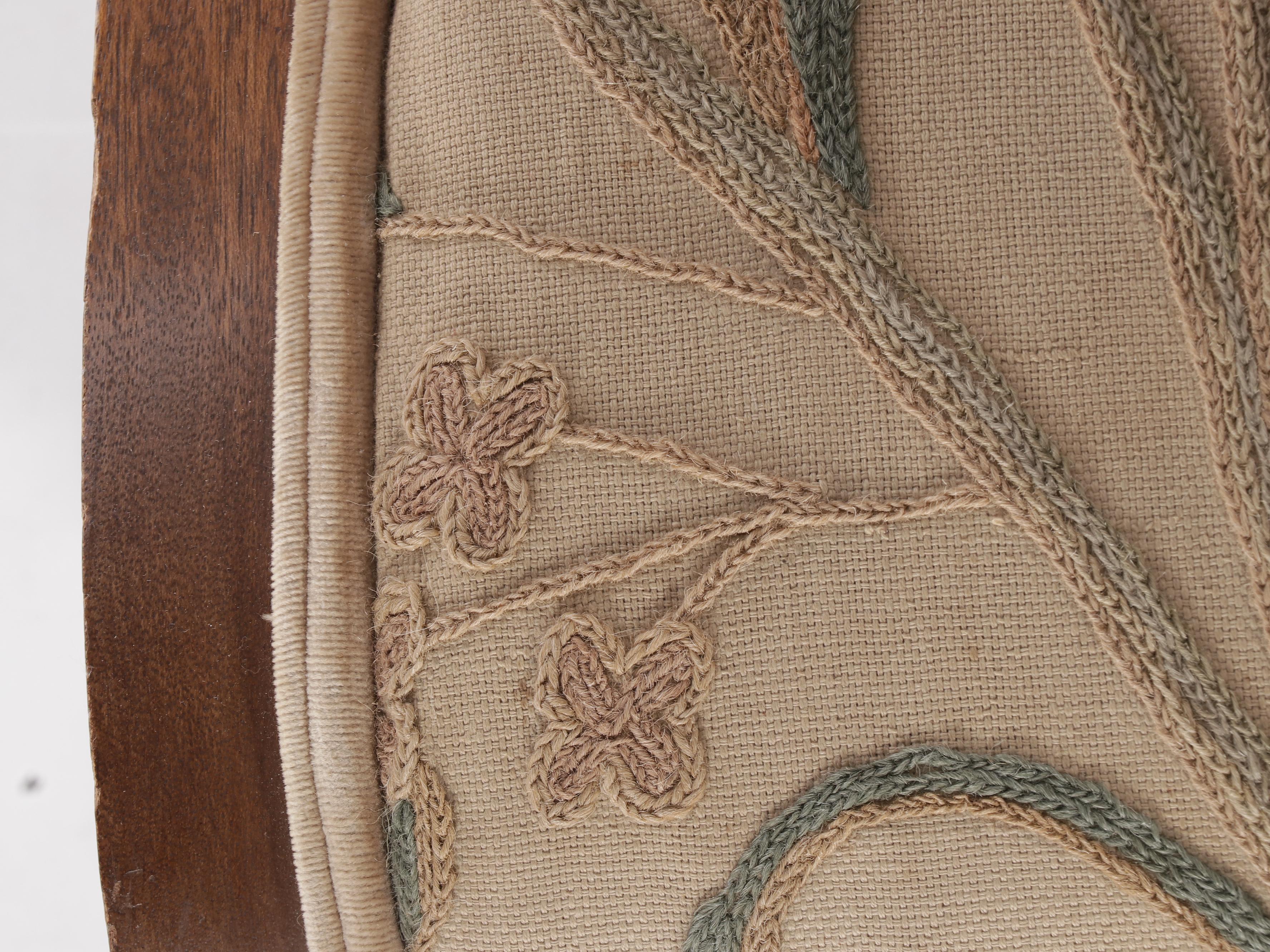 Near Pair of George III Needlepoint and Crewel Upholstered Mahogany Gout Stools