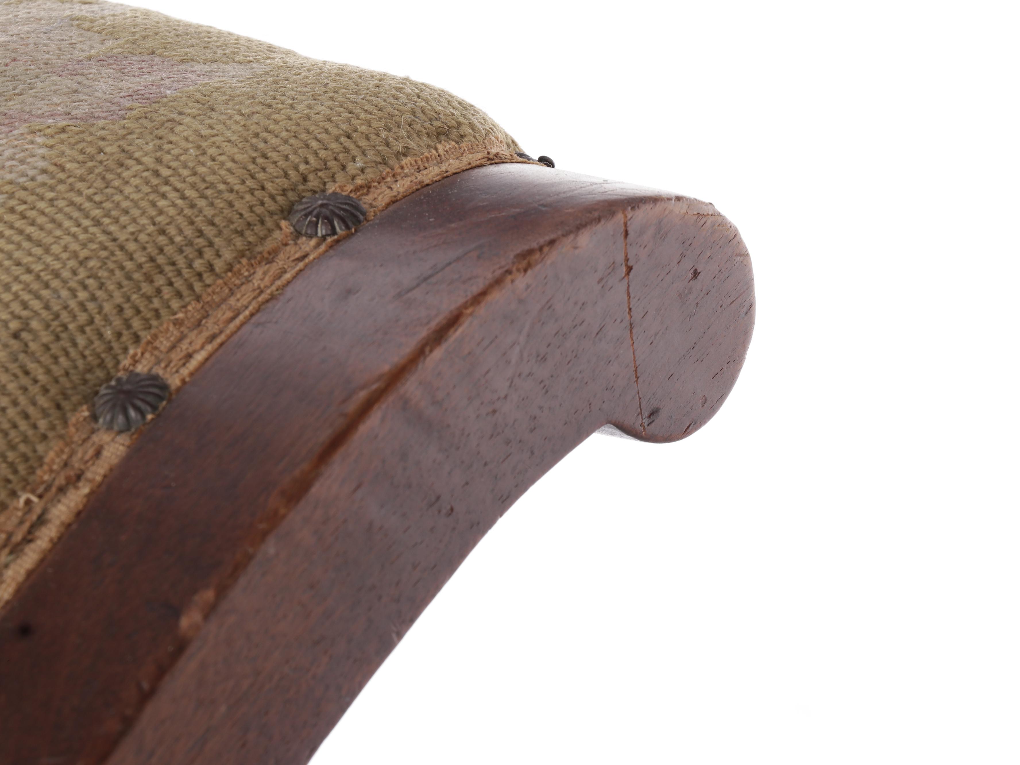 Near Pair of George III Needlepoint and Crewel Upholstered Mahogany Gout Stools